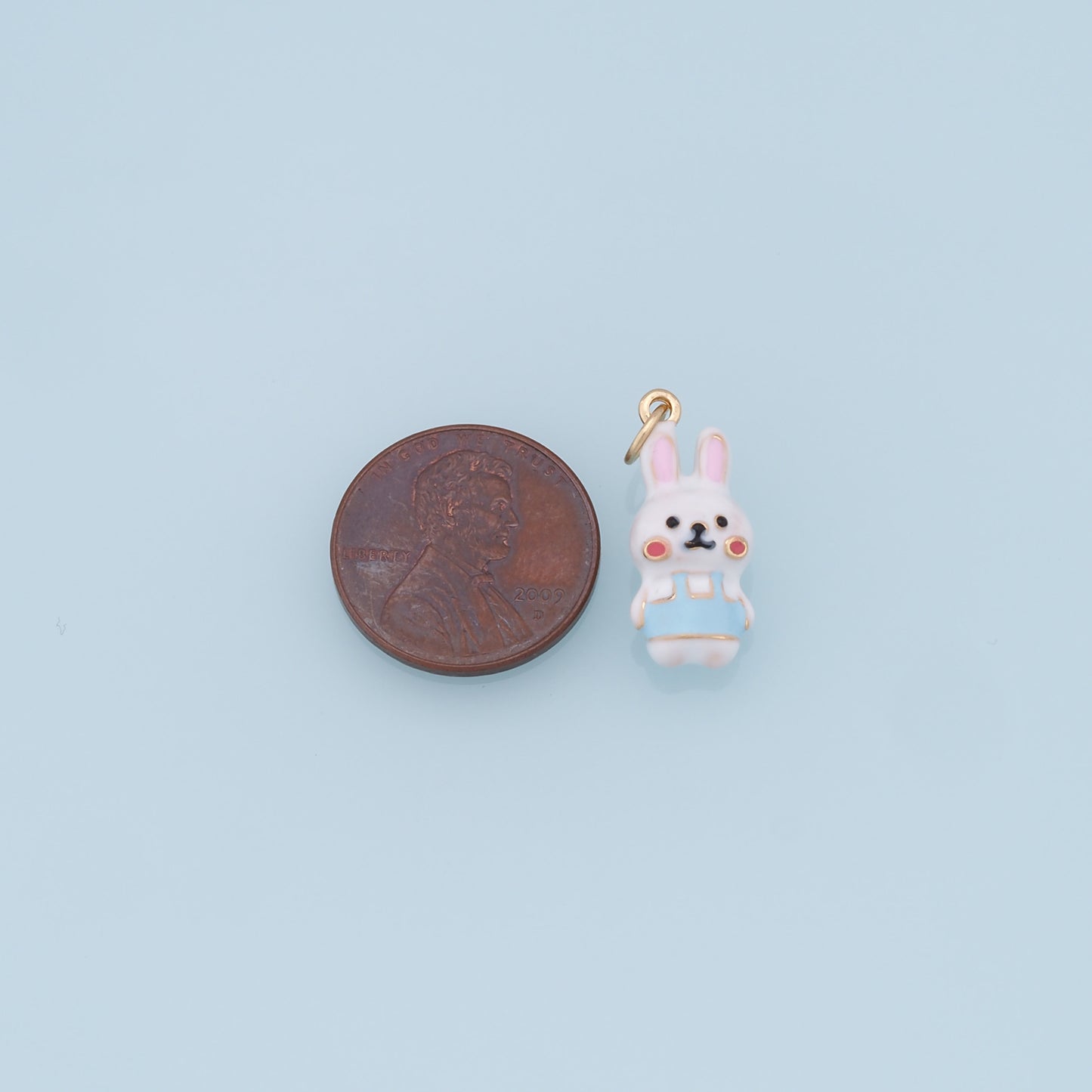 Cute Rabbit Charms,18K Gold Filled Enamel Rabbit Pendant,Kawaii Charm Bracelet Necklace for DIY Jewelry Making Supply