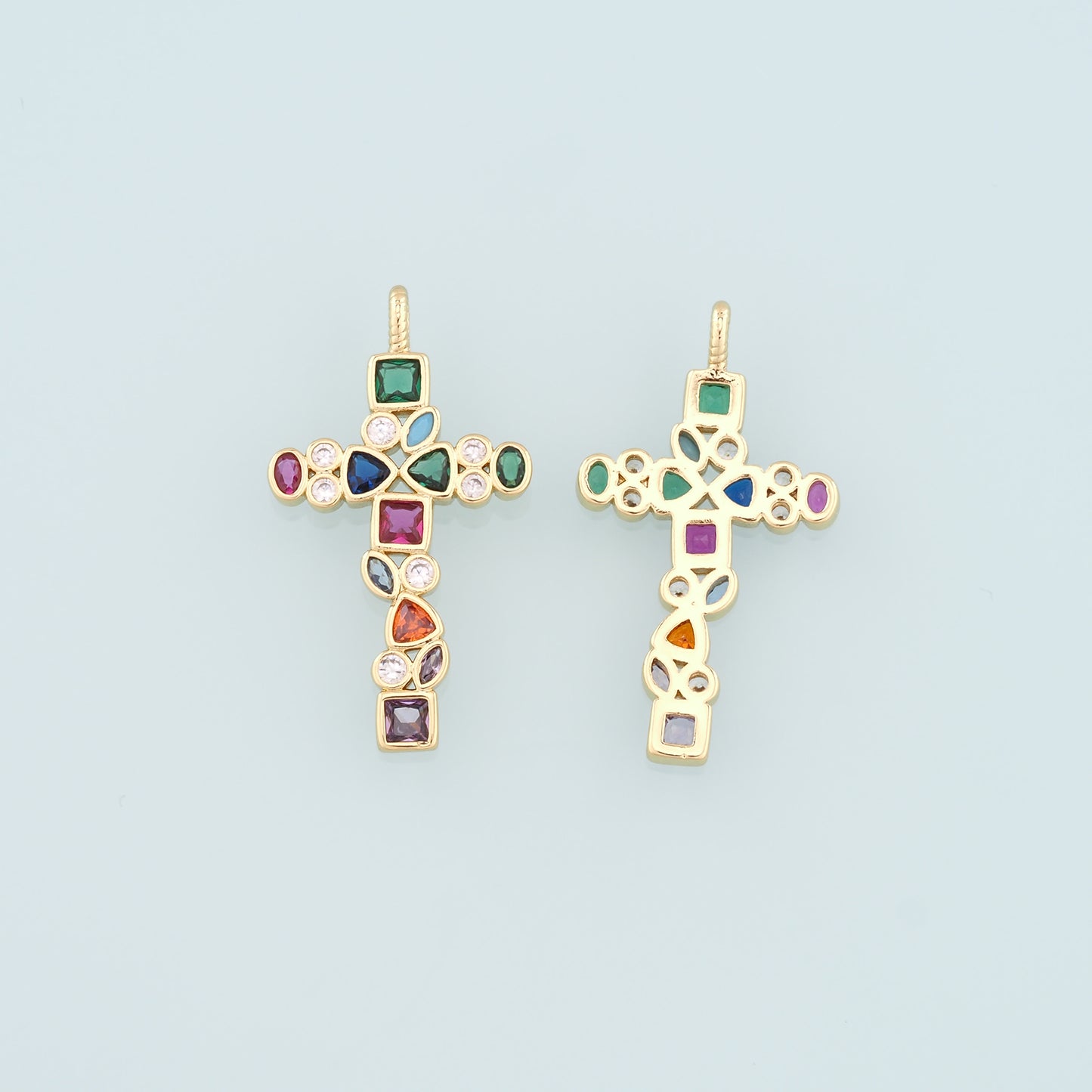 Gold Cross Charms,18K Gold Filled Cross Pendant,CZ Micro Pave Religion Charm Bracelet Necklace for DIY Jewelry Making Supply