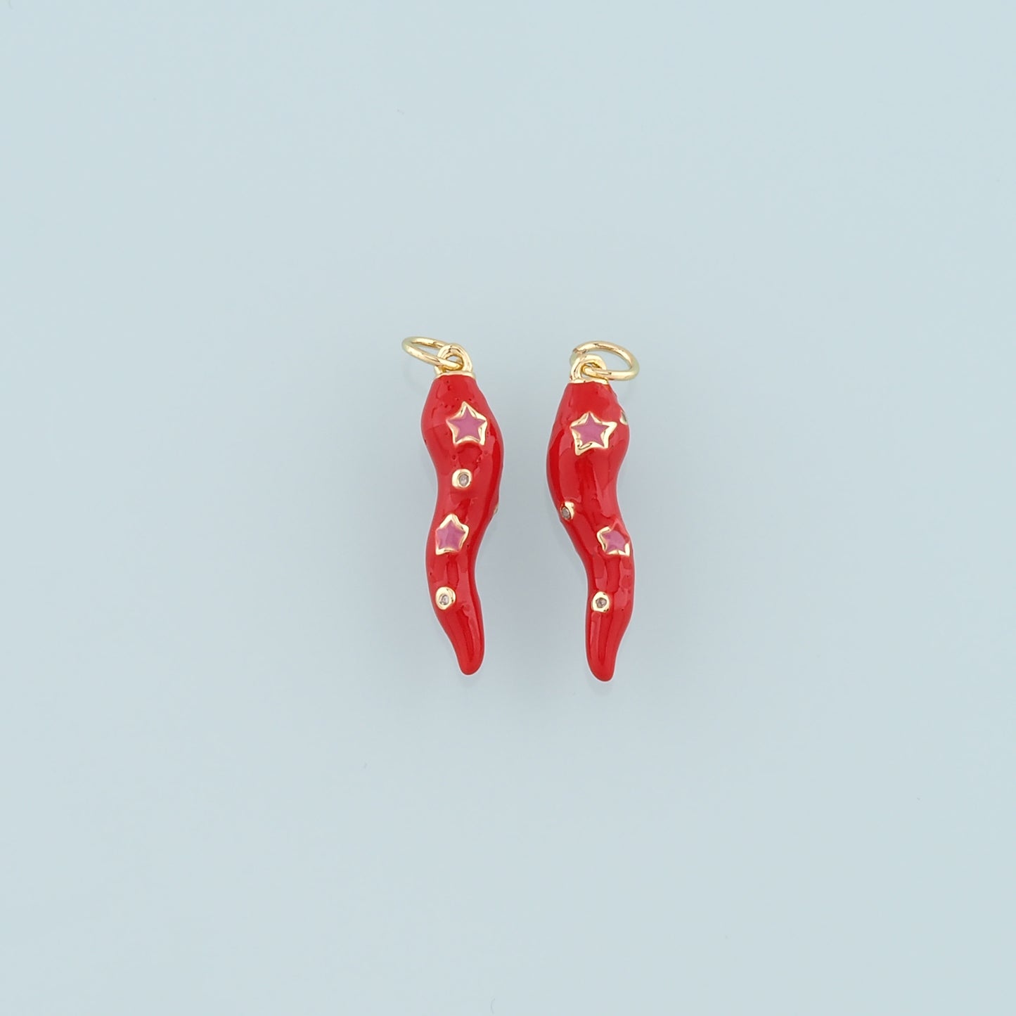 18K Gold Filled Star Chili Pendant,Enamel Pepper Charm Bracelet Necklace for DIY Jewelry Making Supply