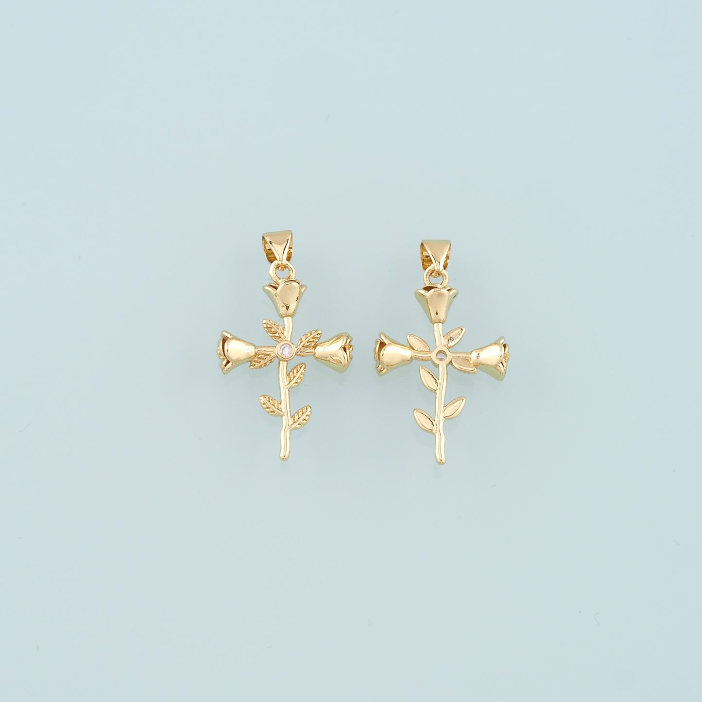 18K Gold Filled Rose Cross Pendant,Dainty Flower Charm Bracelet Necklace for DIY Jewelry Making Supply