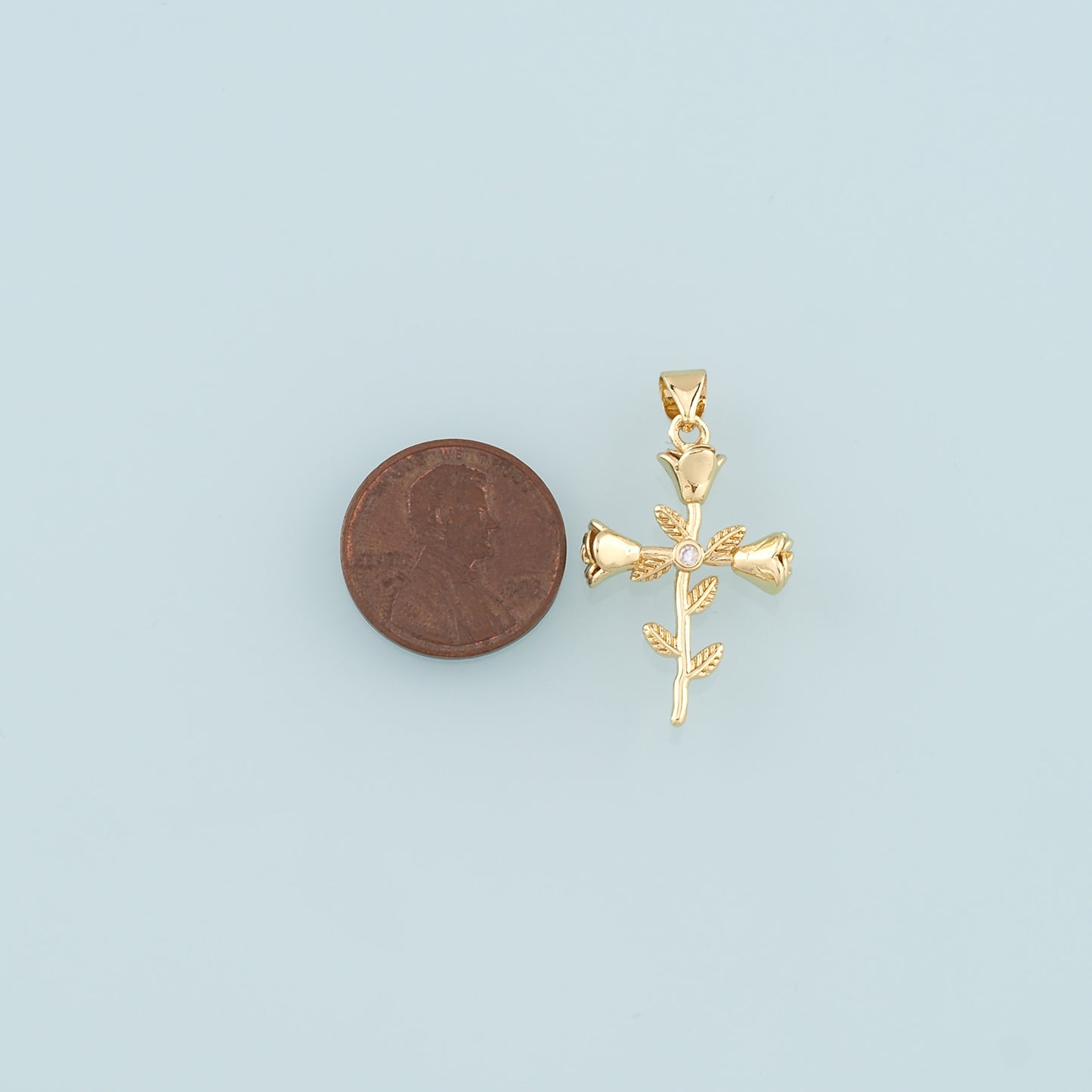 18K Gold Filled Rose Cross Pendant,Dainty Flower Charm Bracelet Necklace for DIY Jewelry Making Supply