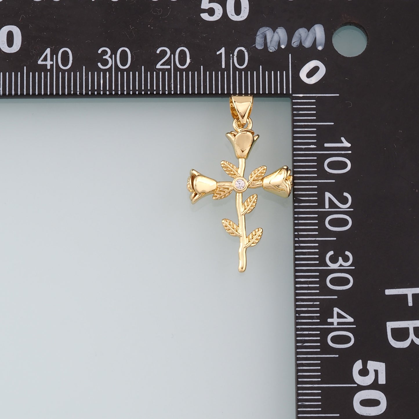 18K Gold Filled Rose Cross Pendant,Dainty Flower Charm Bracelet Necklace for DIY Jewelry Making Supply