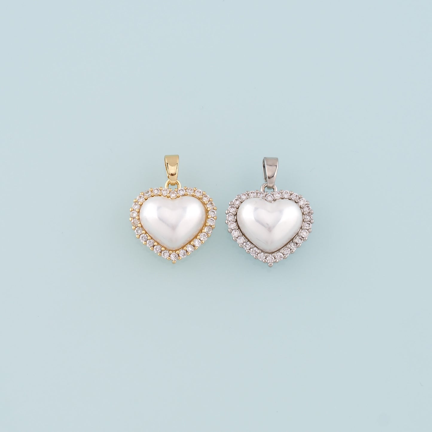 Gold Heart Charms,18K Gold Filled Pearl Heart Pendant,CZ Micro Pave Heart Charm Bracelet Necklace for DIY Jewelry Making Supply