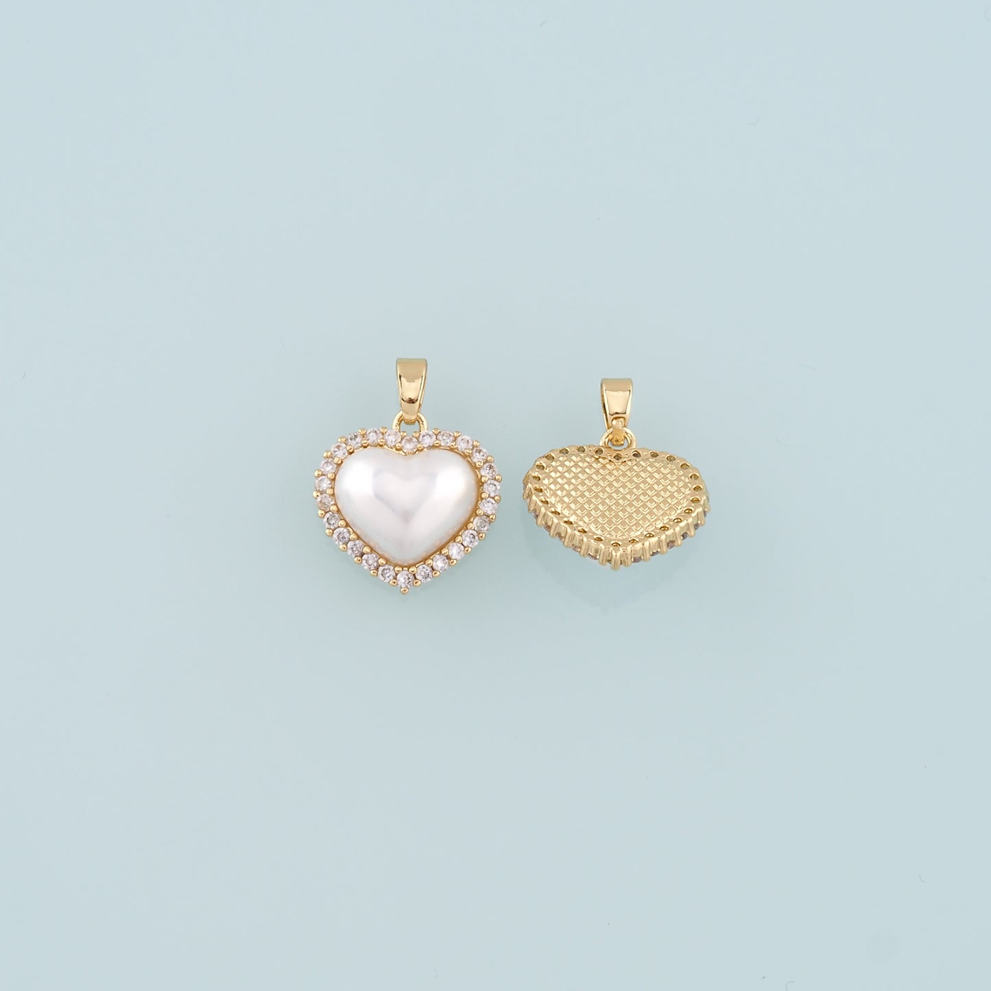 Gold Heart Charms,18K Gold Filled Pearl Heart Pendant,CZ Micro Pave Heart Charm Bracelet Necklace for DIY Jewelry Making Supply