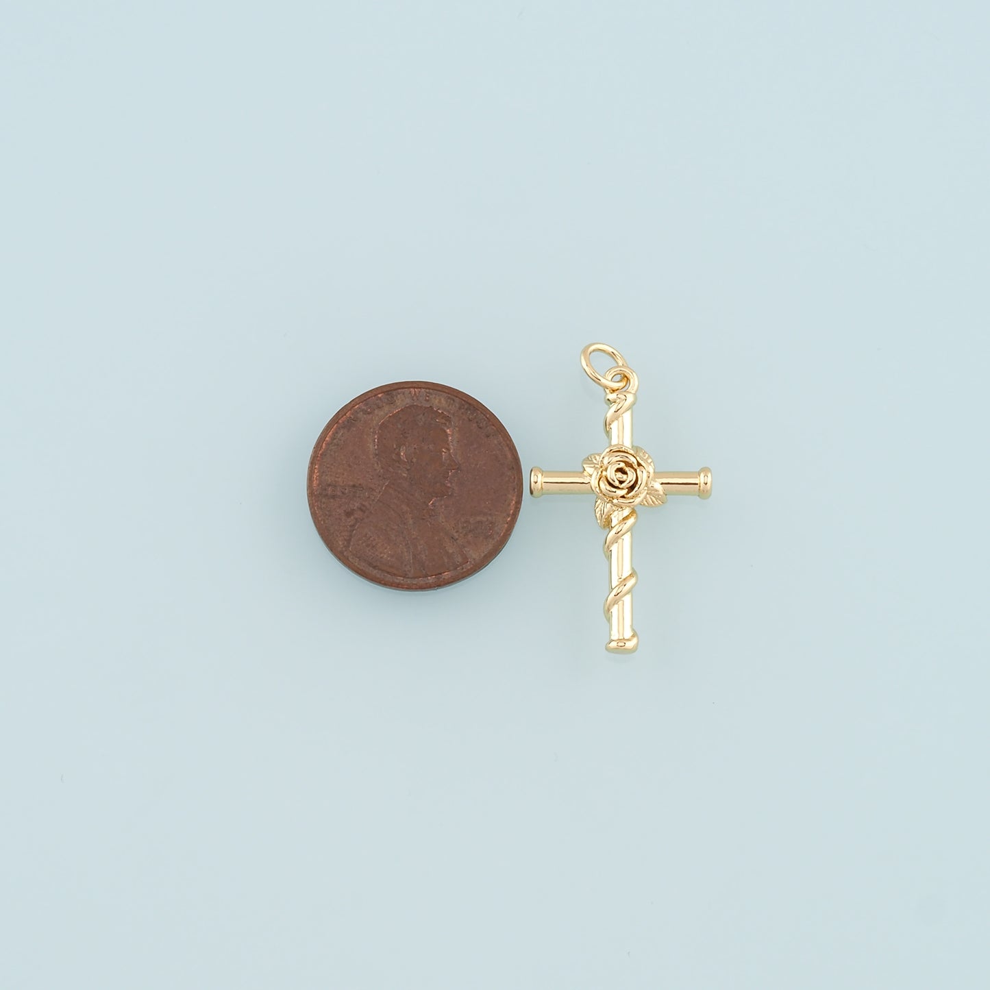 18K Gold Filled Rose Cross Pendant,Dainty Flower Charm Bracelet Necklace for DIY Jewelry Making Supply