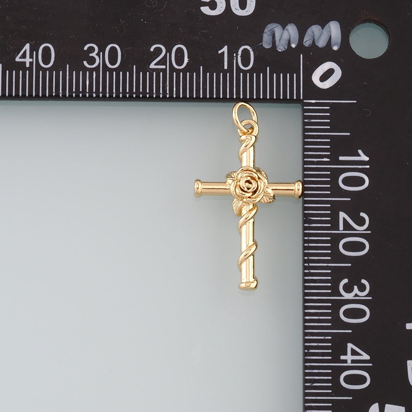 18K Gold Filled Rose Cross Pendant,Dainty Flower Charm Bracelet Necklace for DIY Jewelry Making Supply