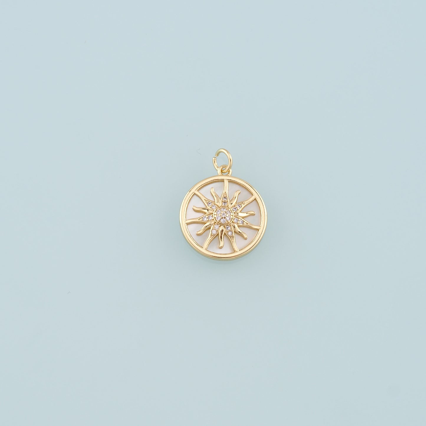 Gold Sun Charms,18K Gold Filled Shell Sun Pendant,CZ Micro Pave Celestial Charm Bracelet Necklace for DIY Jewelry Making Supply