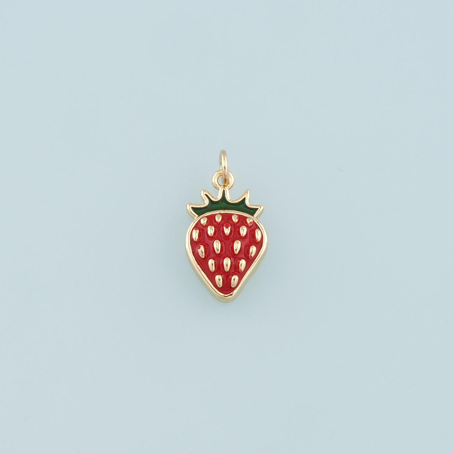 Gold Strawberry Charms,18K Gold Filled Enamel Strawberry Pendant,Fruit Charm Bracelet Necklace for DIY Jewelry Making Supply