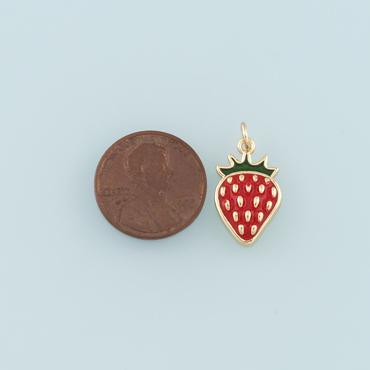 Gold Strawberry Charms,18K Gold Filled Enamel Strawberry Pendant,Fruit Charm Bracelet Necklace for DIY Jewelry Making Supply
