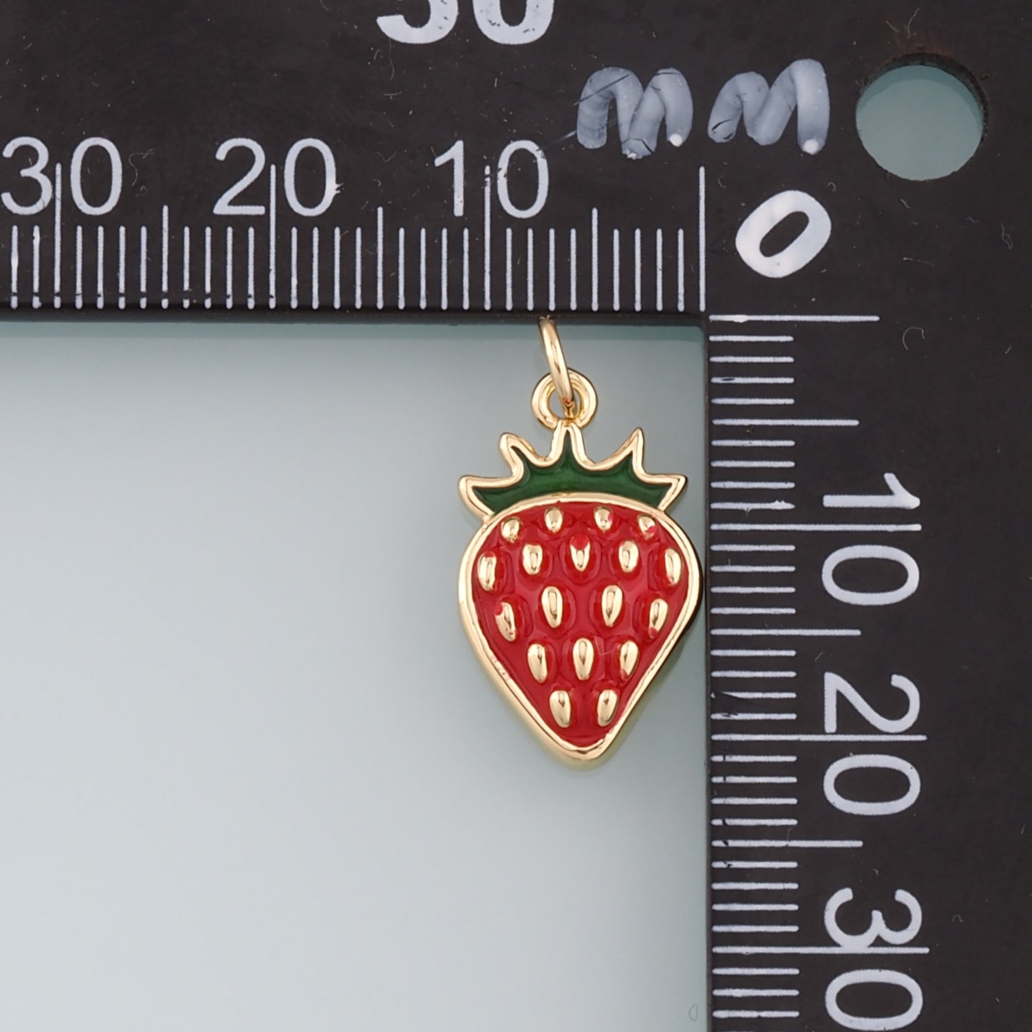 Gold Strawberry Charms,18K Gold Filled Enamel Strawberry Pendant,Fruit Charm Bracelet Necklace for DIY Jewelry Making Supply