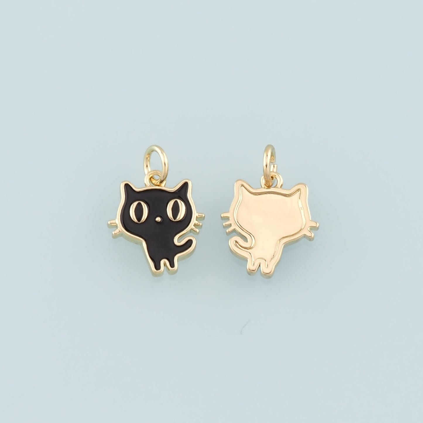 Gold Black Cat Charms,18K Gold Filled Enamel Cat Pendant,Cute Cat Charm Bracelet Necklace for DIY Jewelry Making Supply