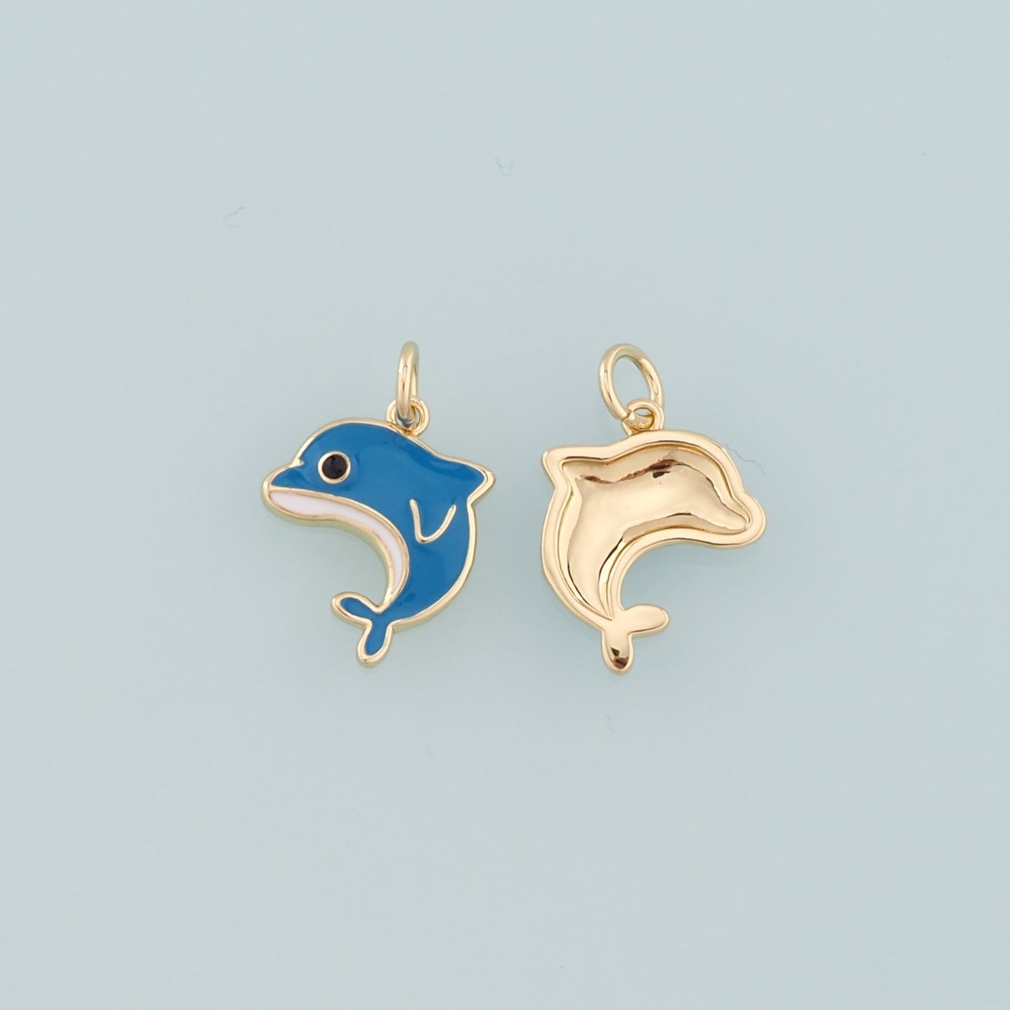 Cute Dolphin Charms,18K Gold Filled Enamel Dolphin Pendant,Kawaii Ocean Charm Bracelet Necklace for DIY Jewelry Making Supply