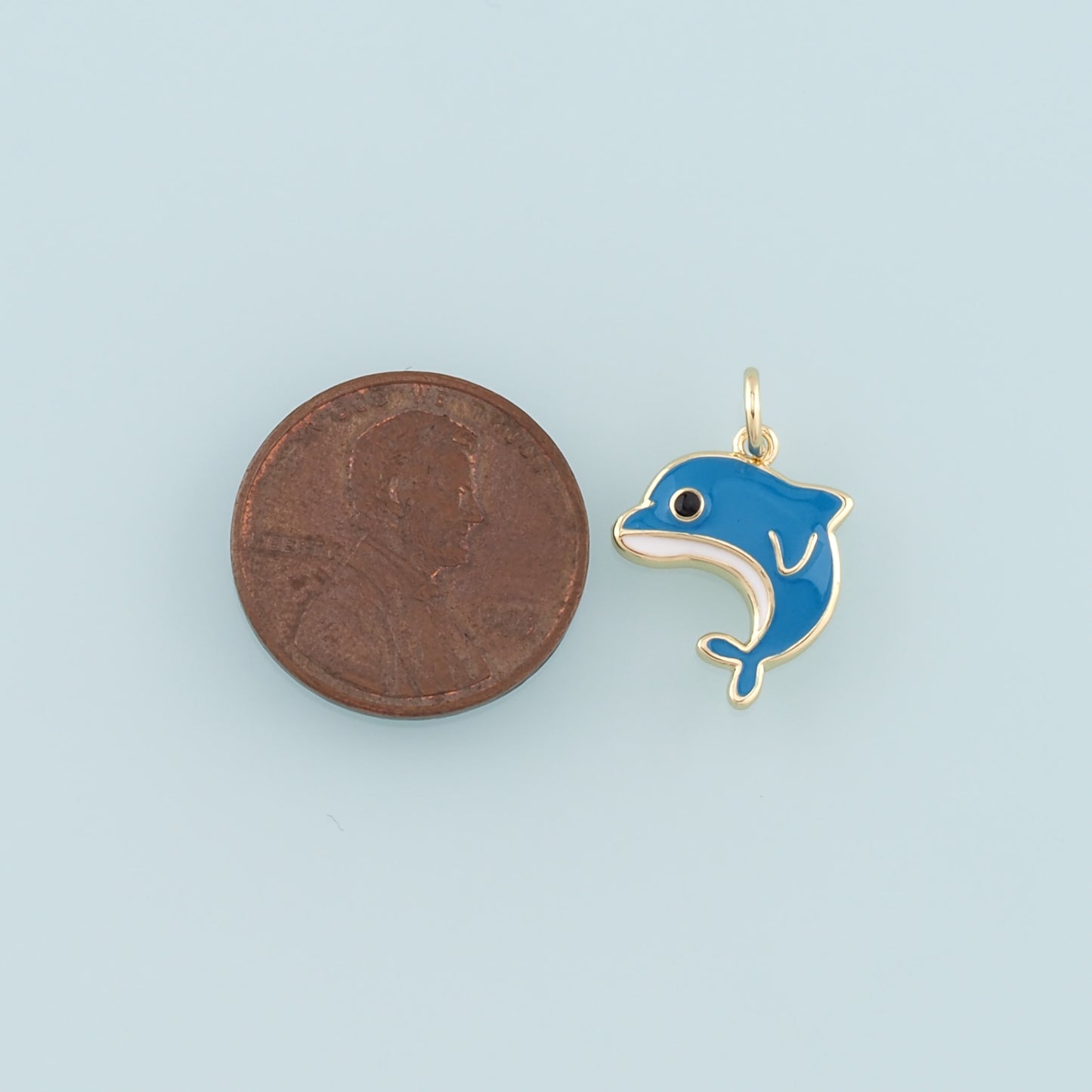 Cute Dolphin Charms,18K Gold Filled Enamel Dolphin Pendant,Kawaii Ocean Charm Bracelet Necklace for DIY Jewelry Making Supply