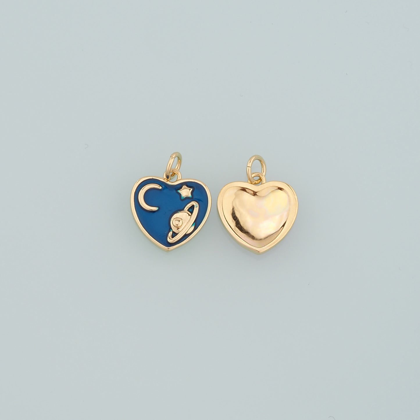 18K Gold Filled Saturn Pendant,Enamel Heart Saturn Charm Bracelet Necklace for DIY Jewelry Making Supply