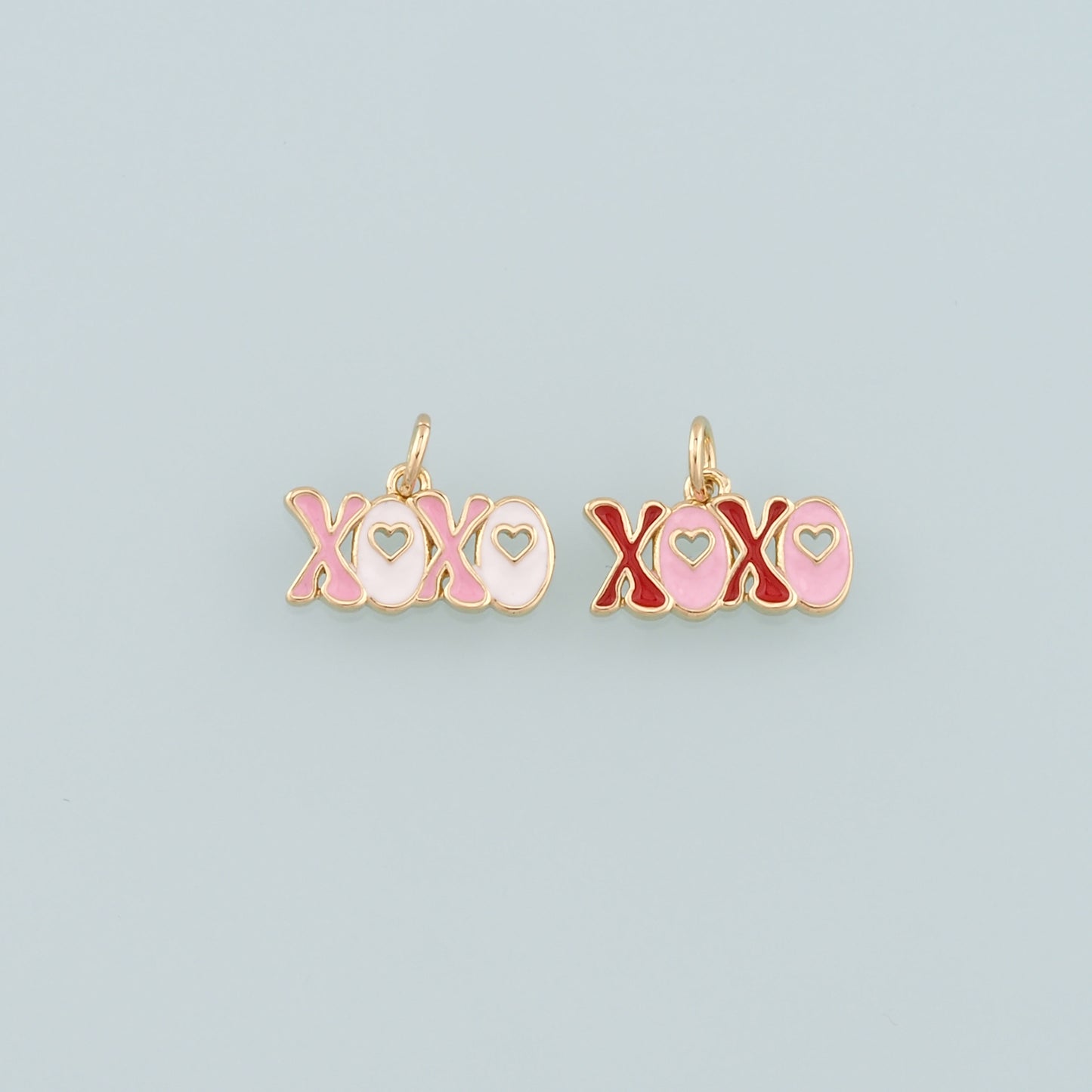 Gold XOXO Charm,18K Gold Filled XOXO Pendant,Enamel Heart Charm Bracelet Necklace for DIY Jewelry Making Supply