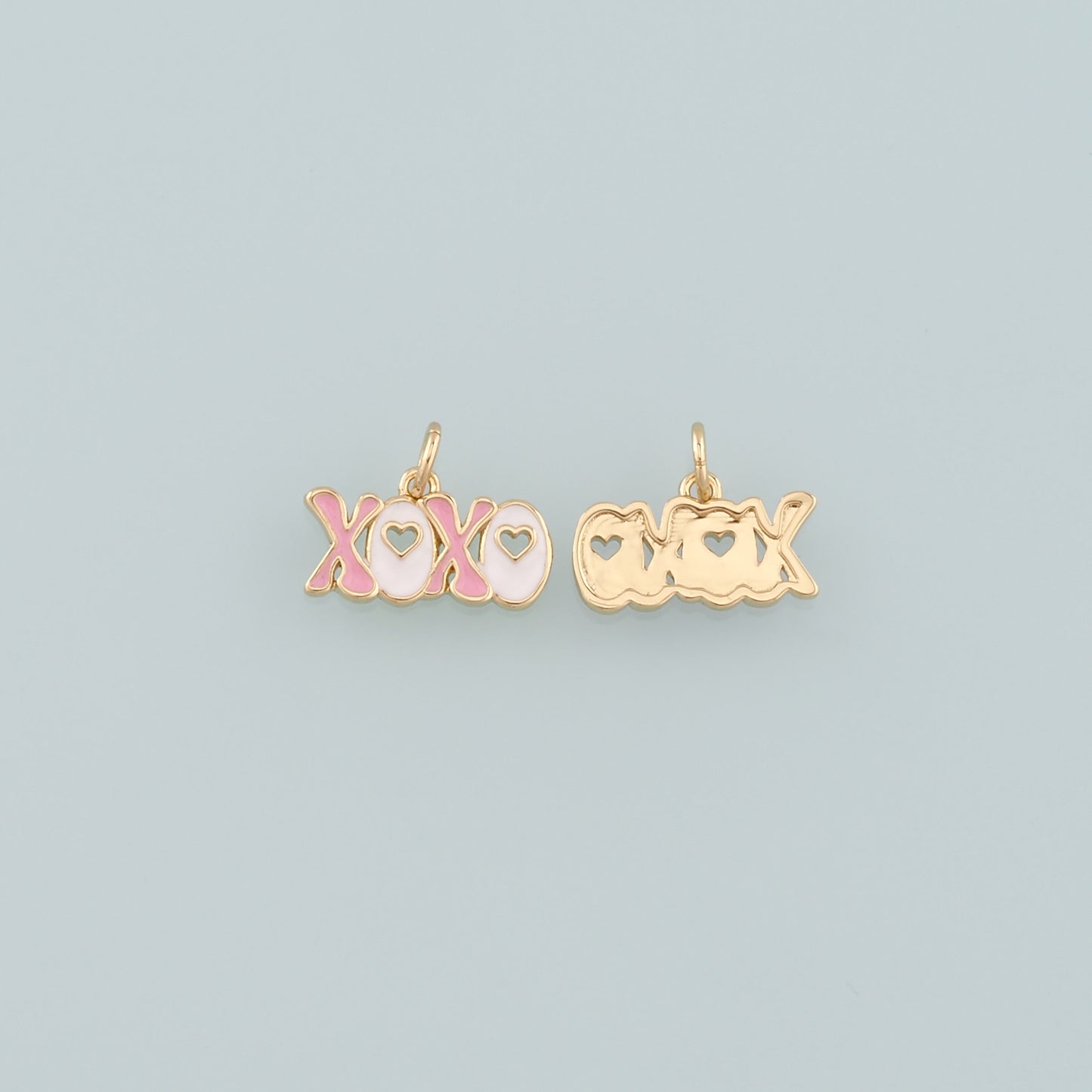 Gold XOXO Charm,18K Gold Filled XOXO Pendant,Enamel Heart Charm Bracelet Necklace for DIY Jewelry Making Supply