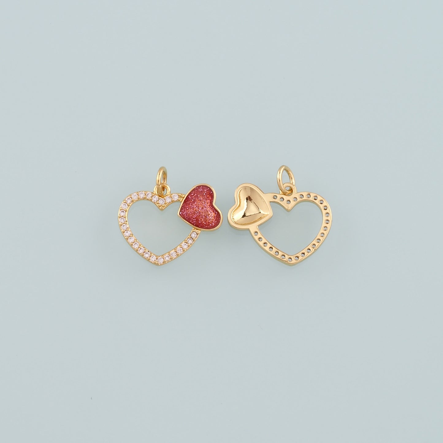 18K Gold Filled Heart Pendant,Enamel Heart Charm Bracelet Necklace for DIY Jewelry Making Supply