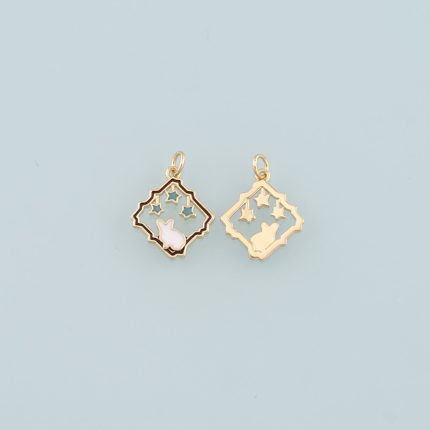 18K Gold Filled Rabbit Pendant,Enamel Animal Charm Bracelet Necklace for DIY Jewelry Making Supply
