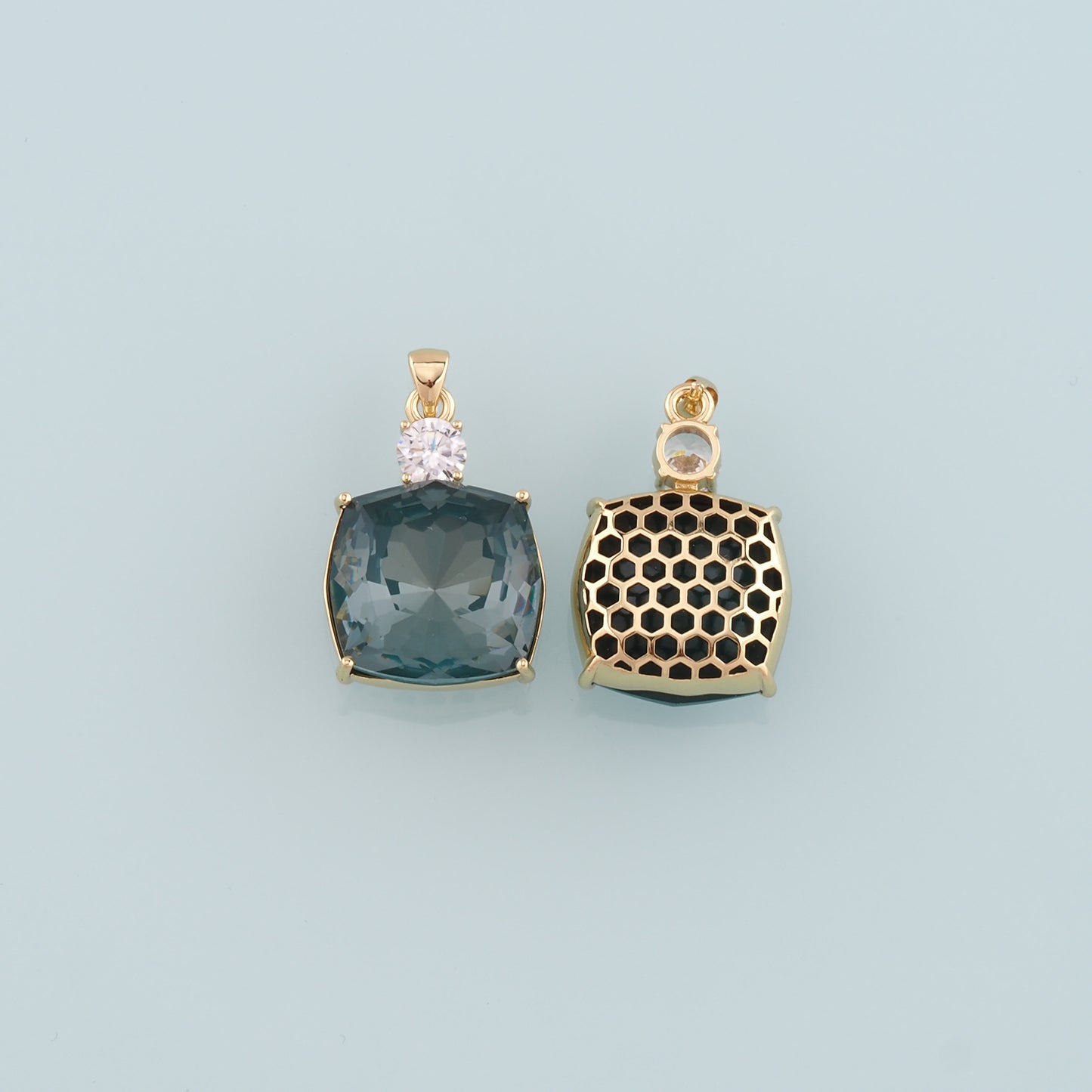 Gold Crystal Charms,18K Gold Filled Square Pendant,Square Crystal Charm Bracelet Necklace for DIY Jewelry Making Supply