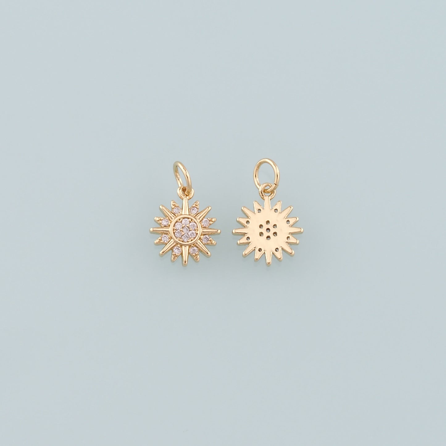 Gold Sun Charms,18K Gold Filled Sun Pendant,CZ Micro Pave Celestial Charm Bracelet Necklace for DIY Jewelry Making Supply