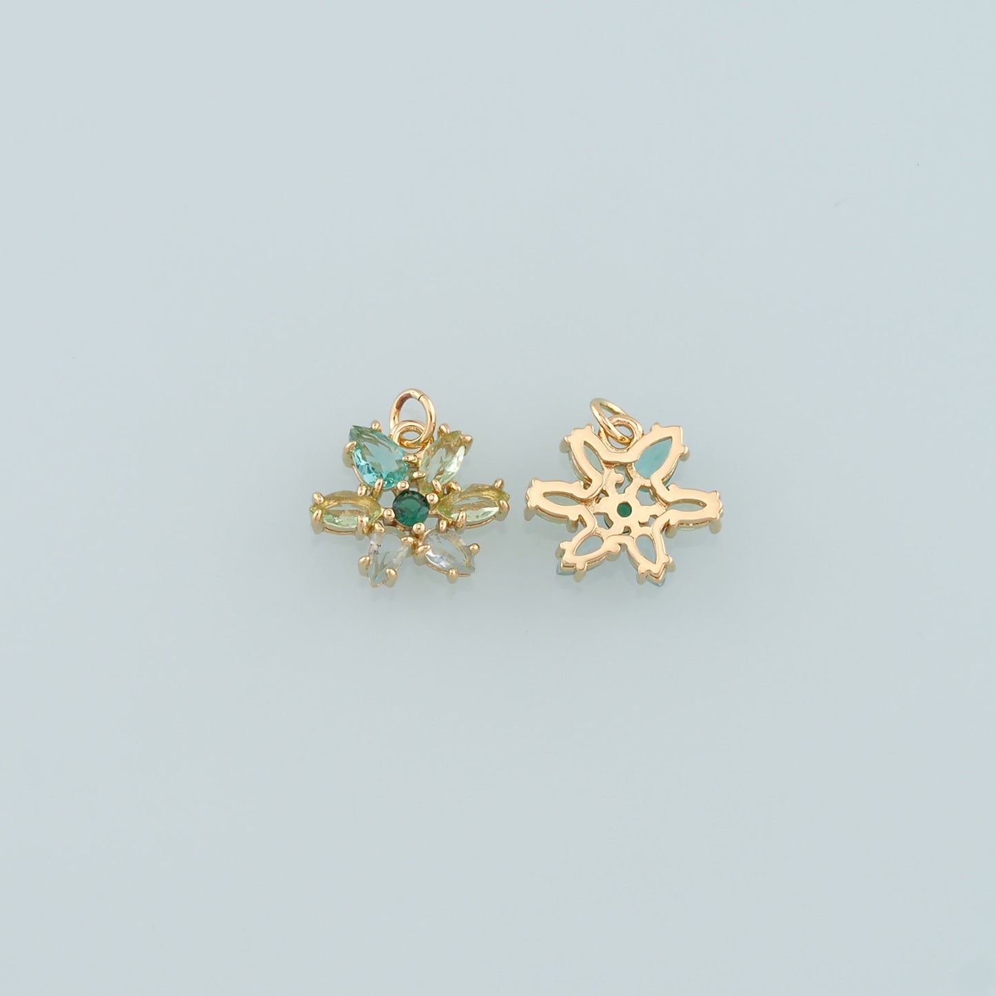 Gold Flower Charms,18K Gold Filled Flower Pendant,CZ Micro Pave Flower Charm Bracelet Necklace for DIY Jewelry Making Supply