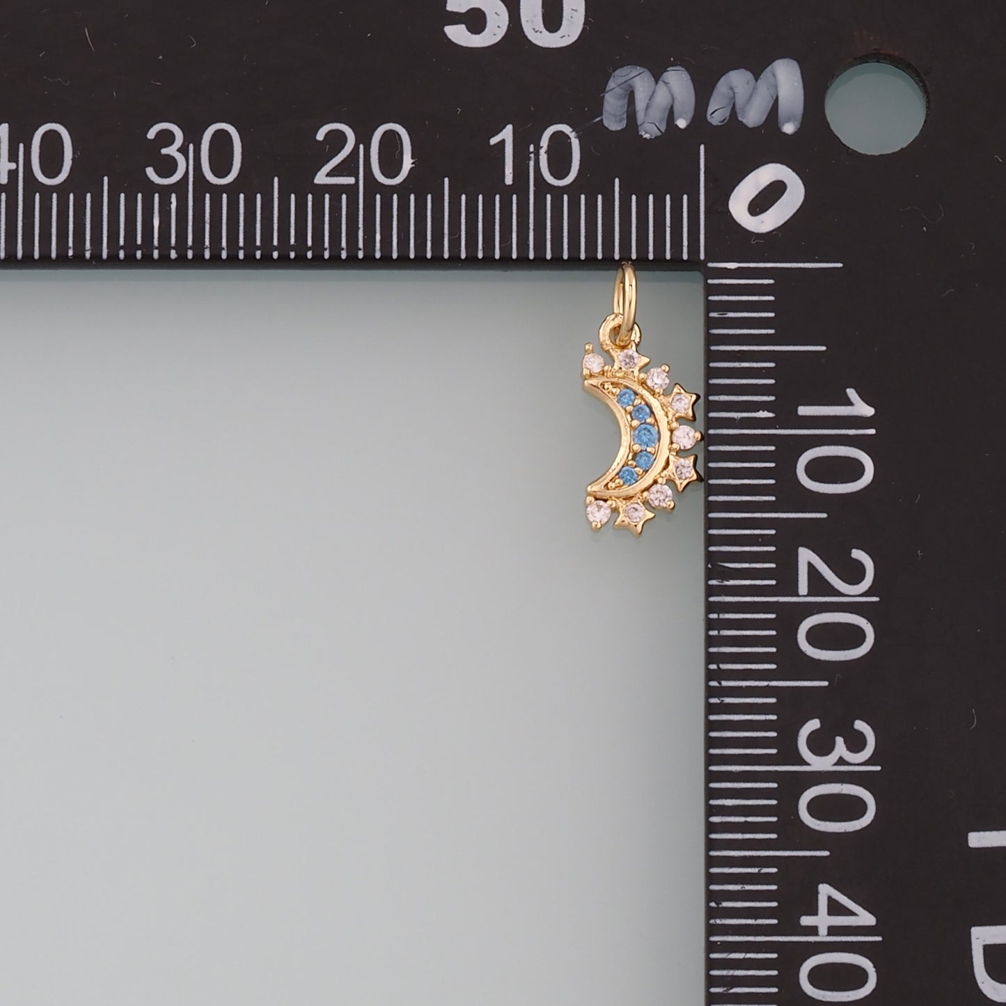 18K Gold Filled Moon Pendant,CZ Micro Pave Celestial Charm Bracelet Necklace for DIY Jewelry Making Supply