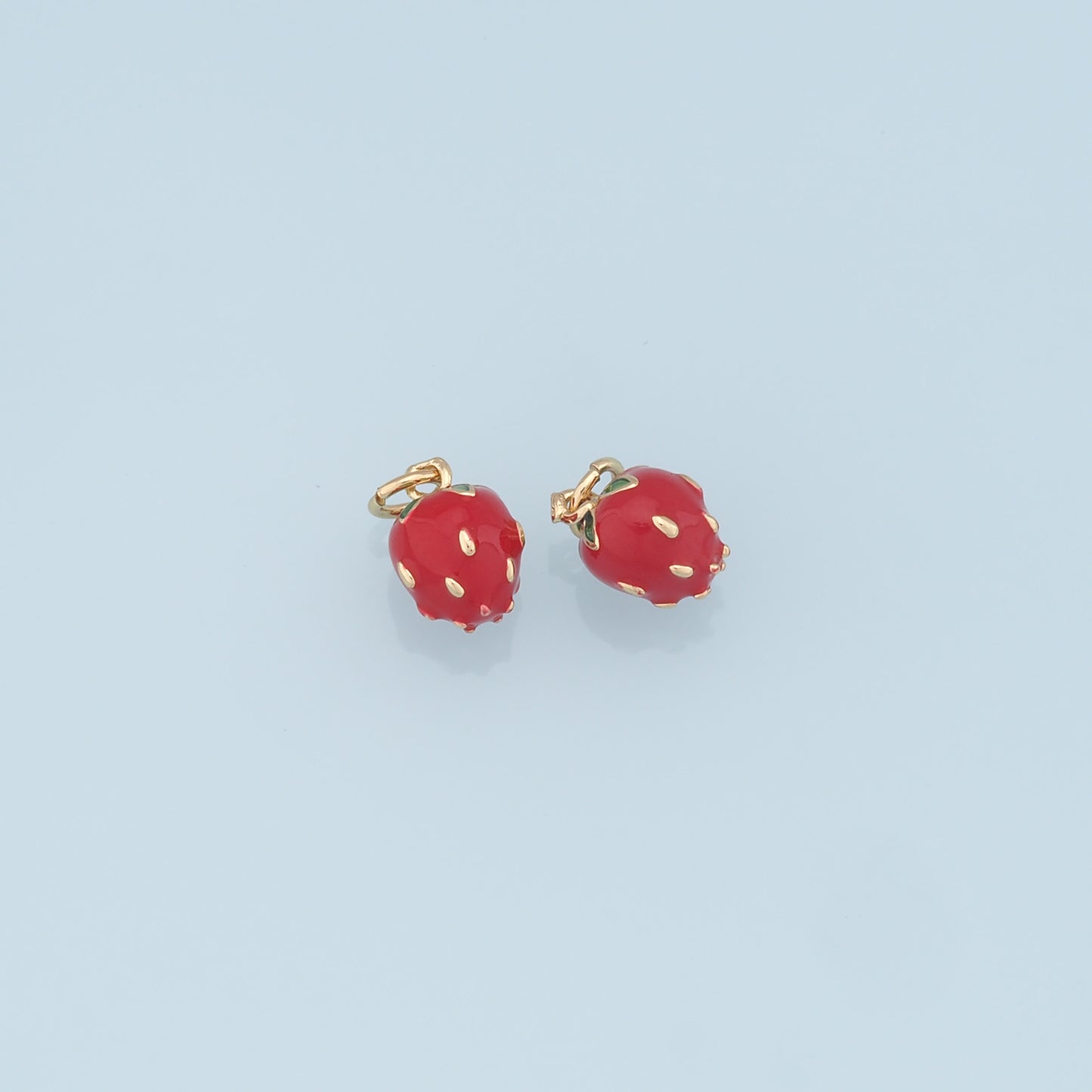 Gold strawberry Charms,18K Gold Filled Enamel strawberry Pendant,Fruit Charm Bracelet Necklace for DIY Jewelry Making Supply