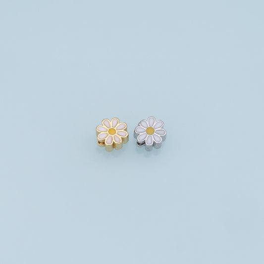 Gold Enamel Flower Bead Charms,18K Gold Filled Flower Pendant,Silver flower Charm Bracelet Necklace for DIY Jewelry Making Supply