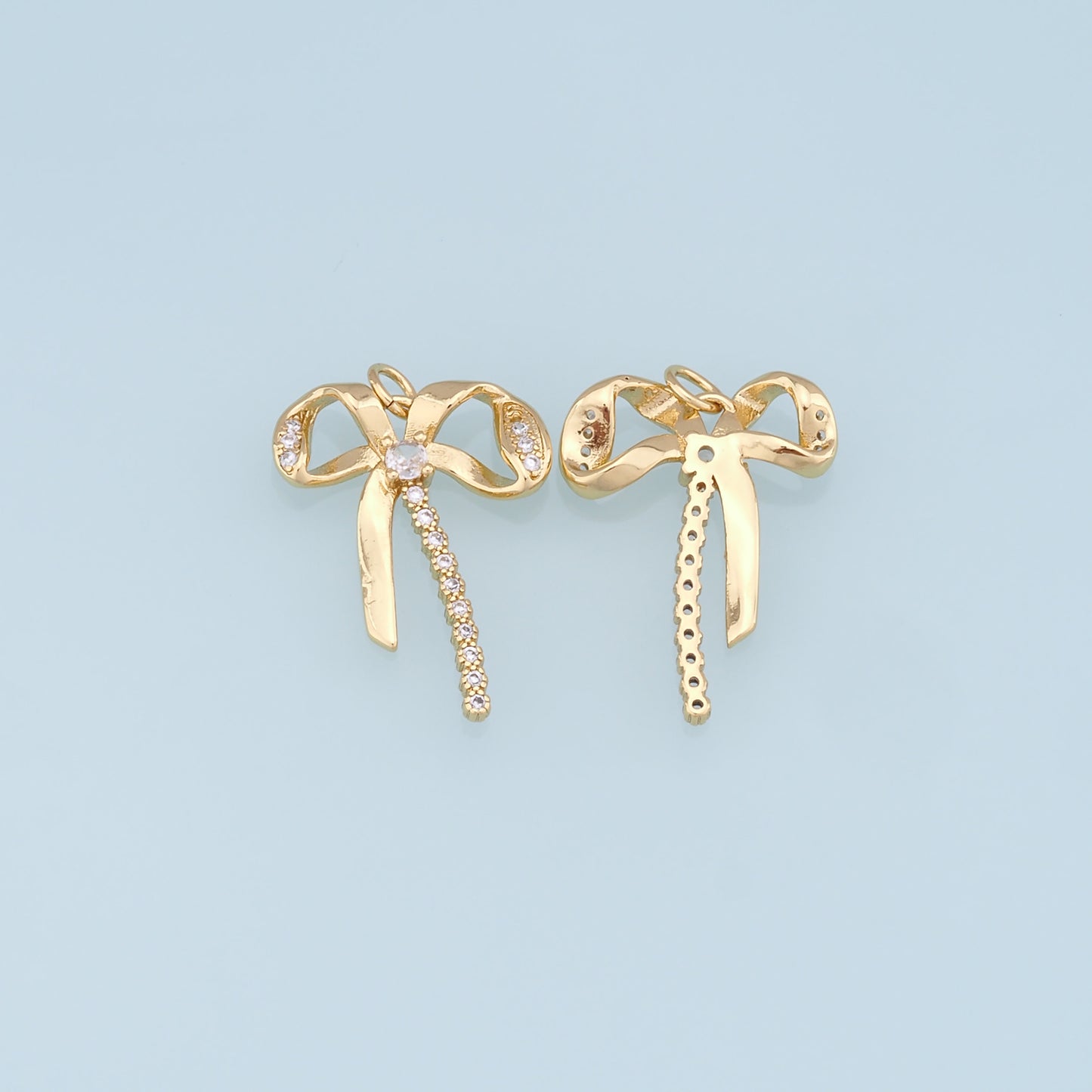Gold Bow Charms,18K Gold Filled CZ Bow Pendant,Silver bow tie Charm Bracelet Necklace for DIY Jewelry Making Supply