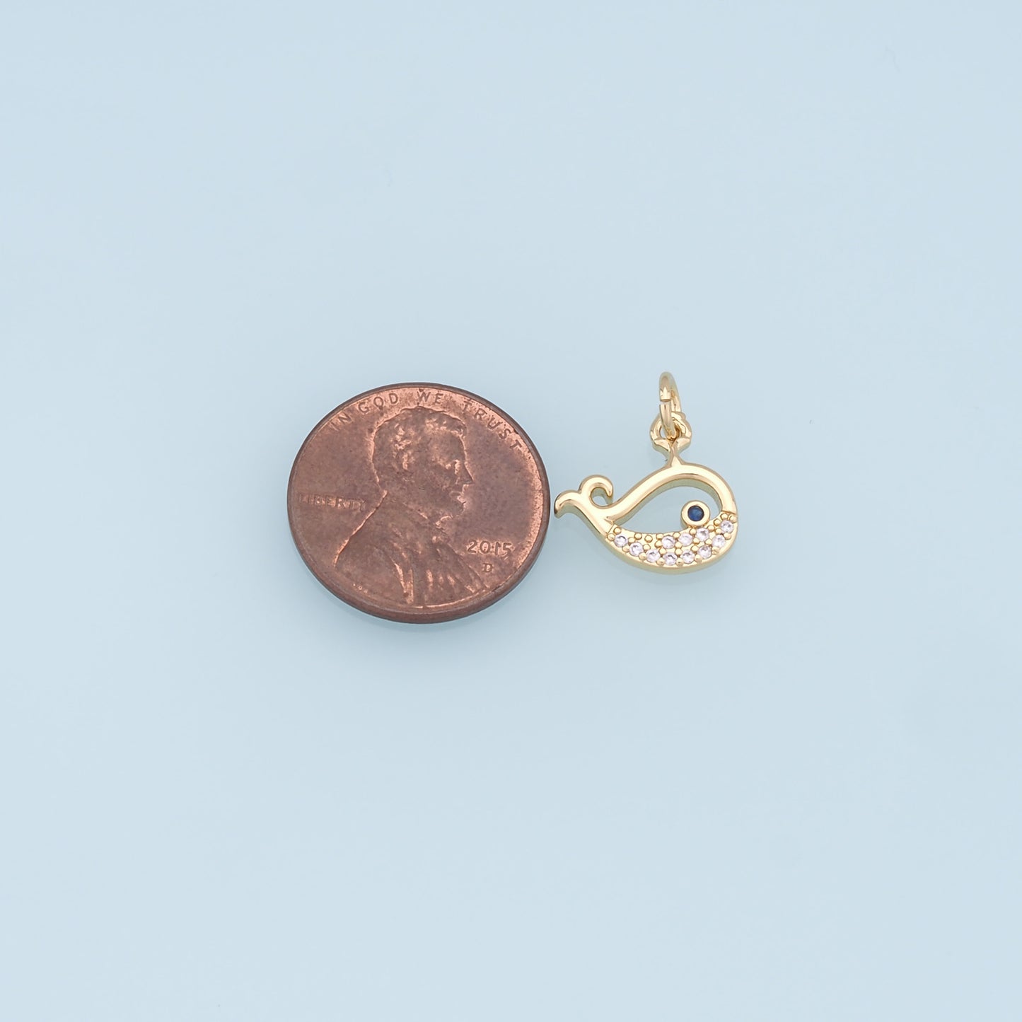 Gold Whale Charms,18K Gold Filled Whale Pendant,CZ Micro Pave Whale Charm Bracelet Necklace for DIY Jewelry Making Supply