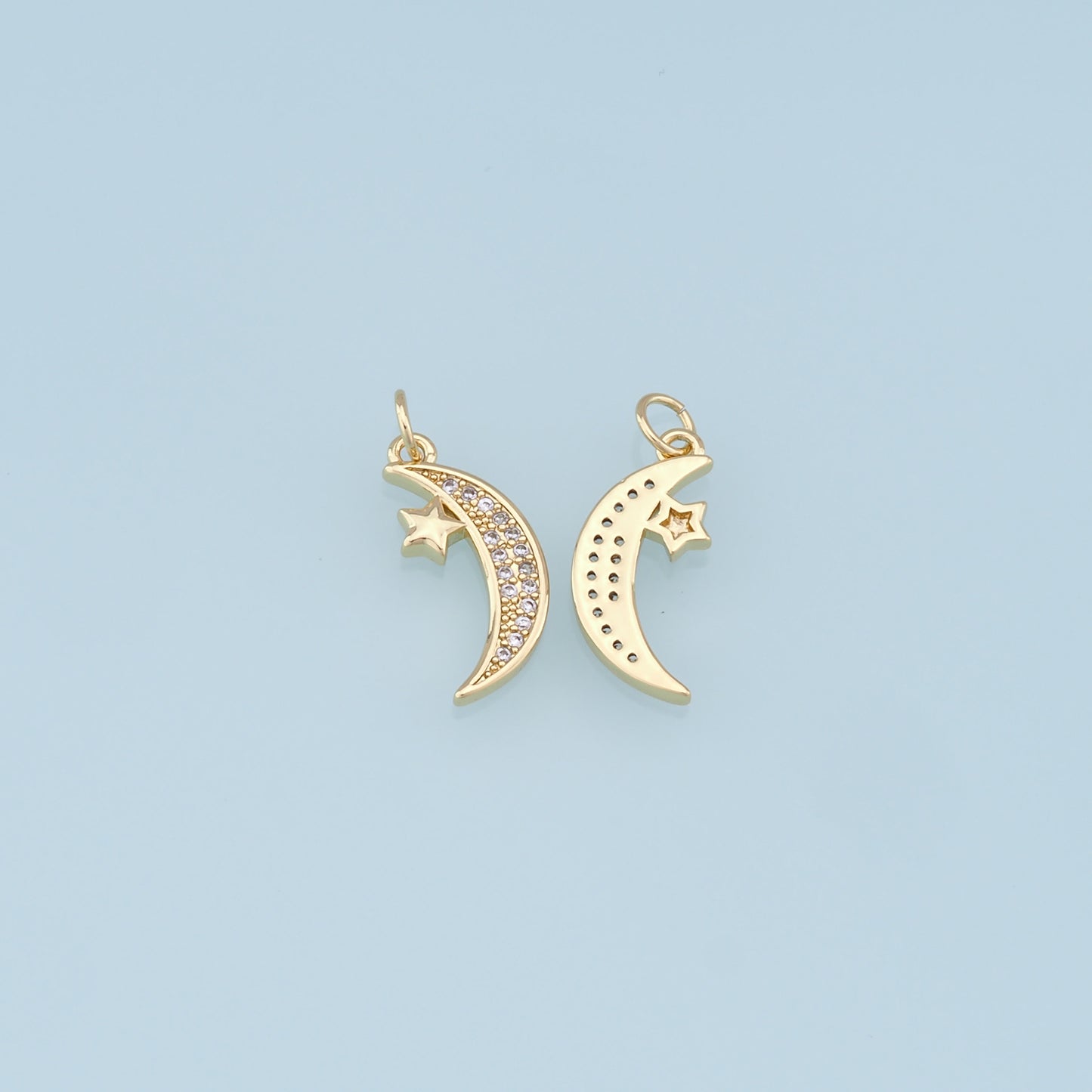 Gold Moon Star Charms,18K Gold Filled CZ Sun Pendant,Celestial Charm Bracelet Necklace for DIY Jewelry Making Supply
