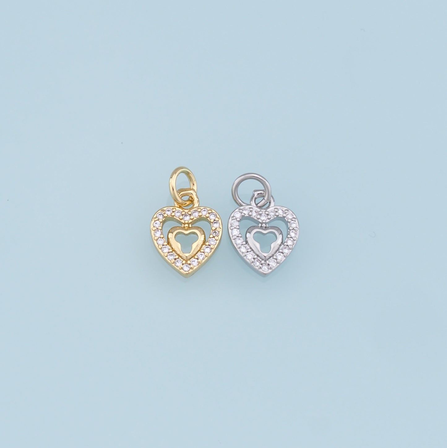 Gold Heart Charms,18K Gold Filled Heart Pendant,CZ Micro Pave Heart Charm Bracelet Necklace for DIY Jewelry Making Supply