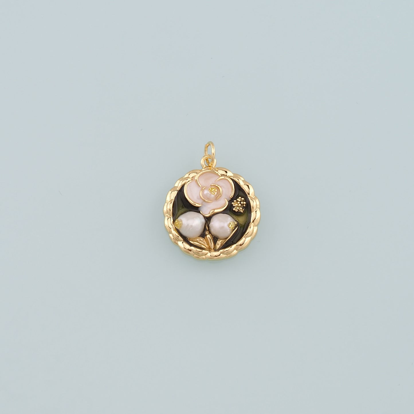 18K Gold Filled Pearl Flower Pendant,Enamel Flower Charm Bracelet Necklace for DIY Jewelry Making Supply