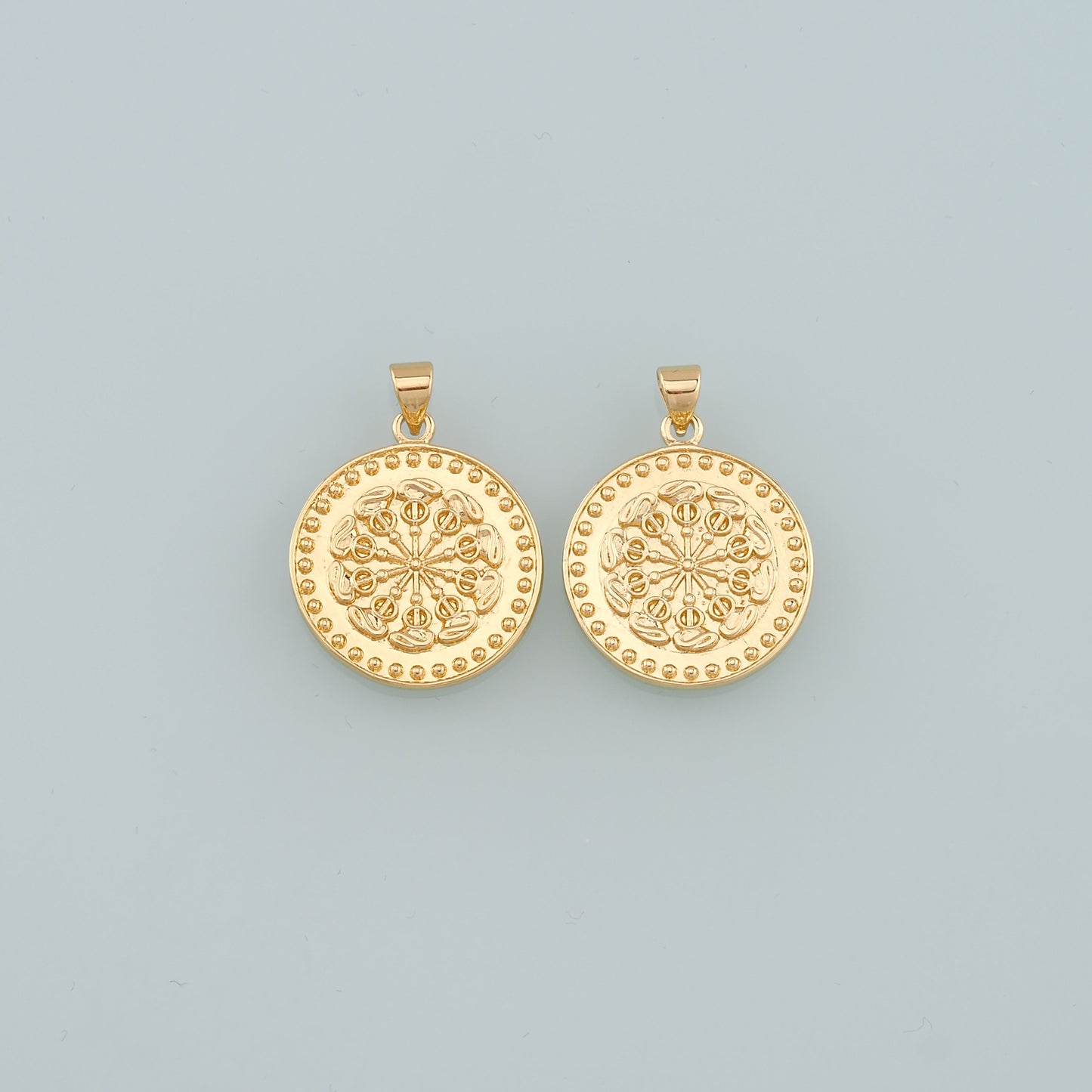 18K Gold Filled Round Pendant,Dainty Round Coin Charm Bracelet Necklace for DIY Jewelry Making Supply