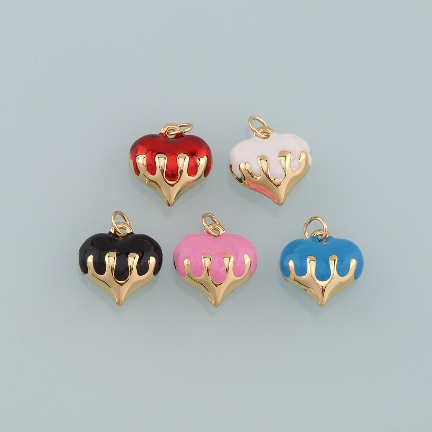 18K Gold Filled Heart Pendant,Enamel Heart Charm Bracelet Necklace for DIY Jewelry Making Supply