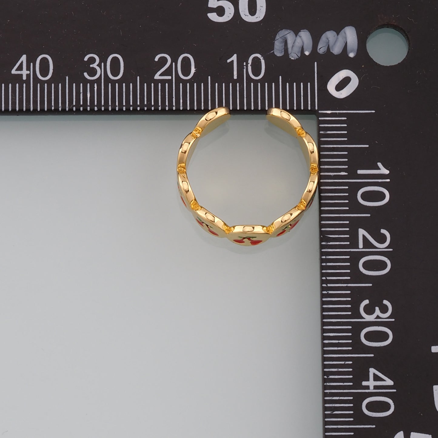Gold Fruit Ring,18K Gold Filled Enamel Cherry Ring,Classic Little Star jewelry