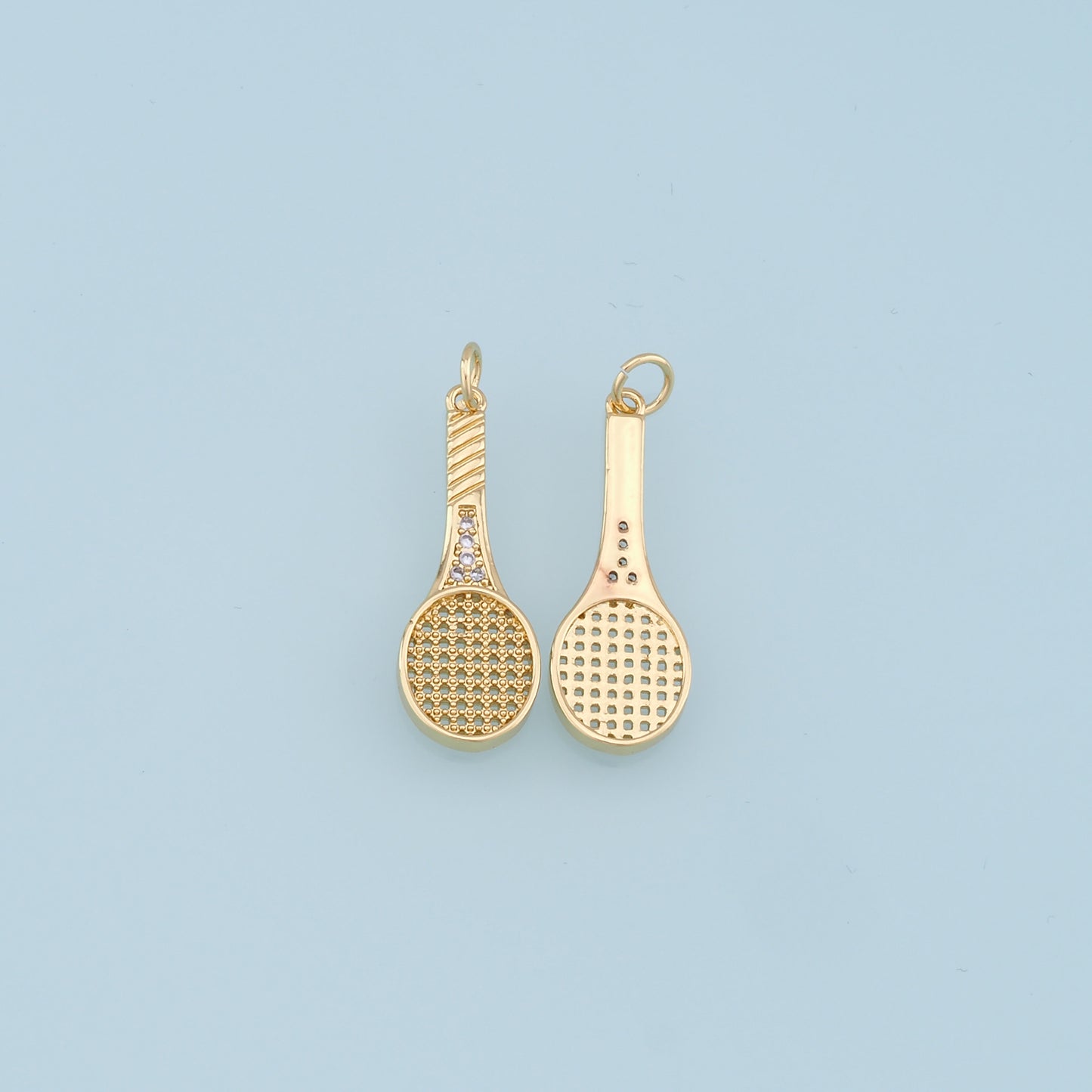 Gold tennis racket Charms,18K Gold Filled CZ tennis racket Pendant,tennis racket Charm Bracelet Necklace for DIY Jewelry Making Supply