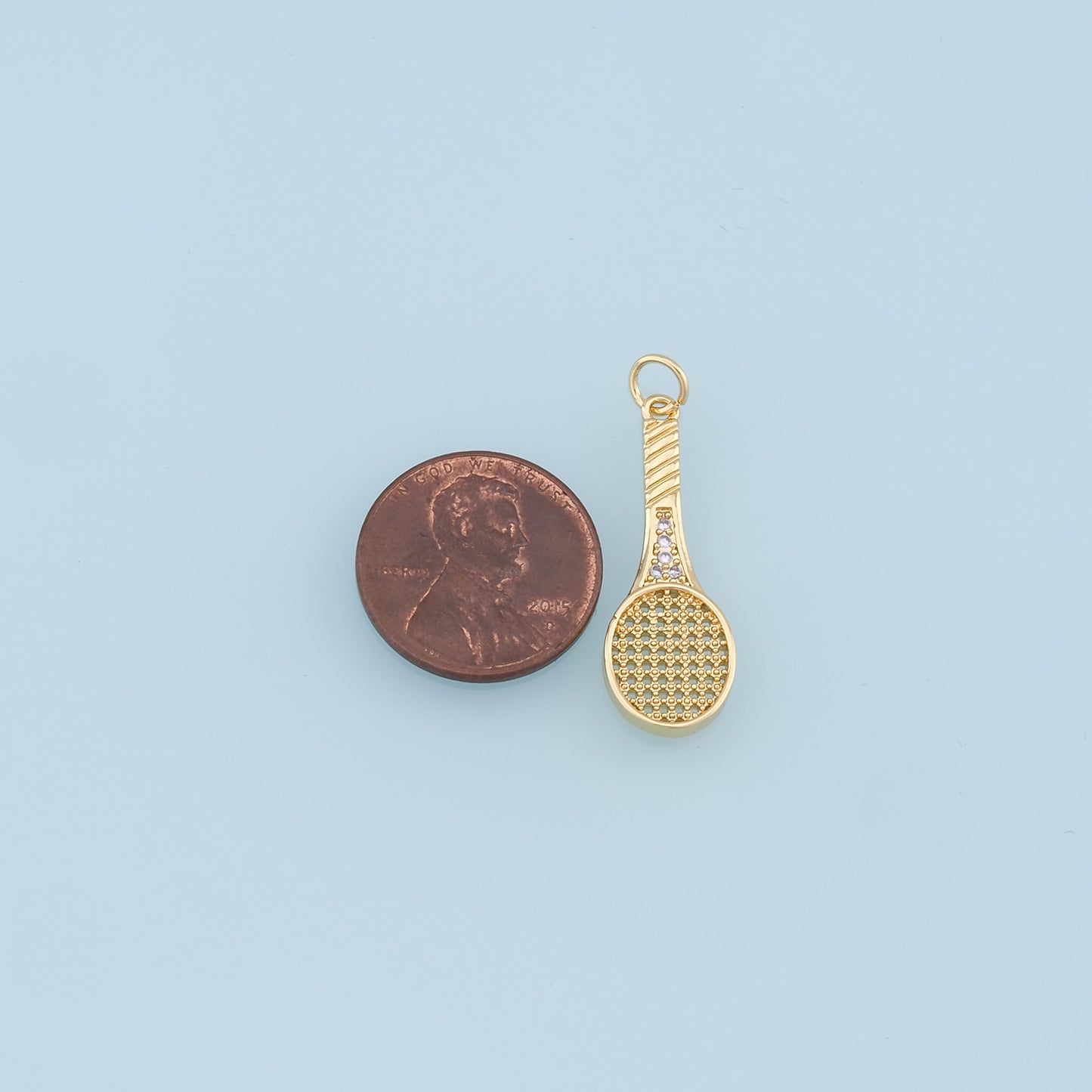 Gold tennis racket Charms,18K Gold Filled CZ tennis racket Pendant,tennis racket Charm Bracelet Necklace for DIY Jewelry Making Supply