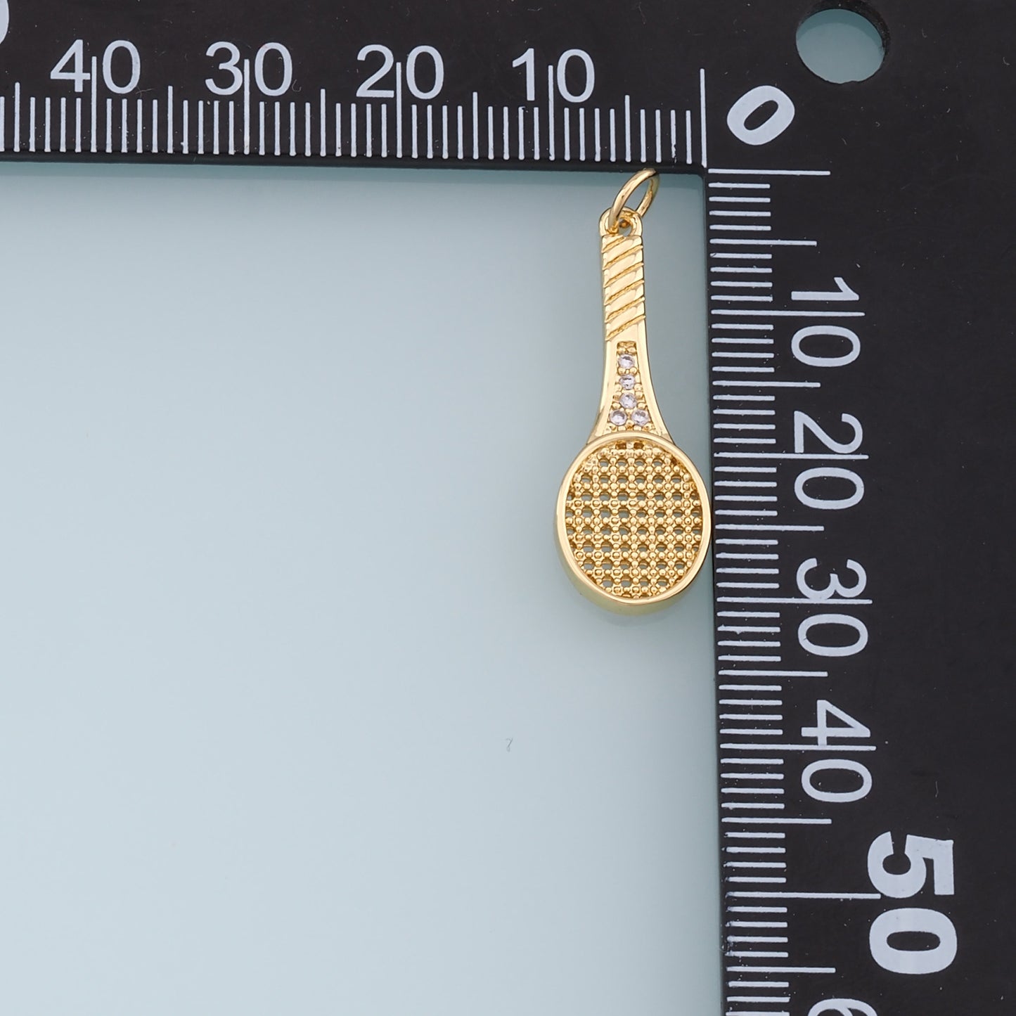 Gold tennis racket Charms,18K Gold Filled CZ tennis racket Pendant,tennis racket Charm Bracelet Necklace for DIY Jewelry Making Supply