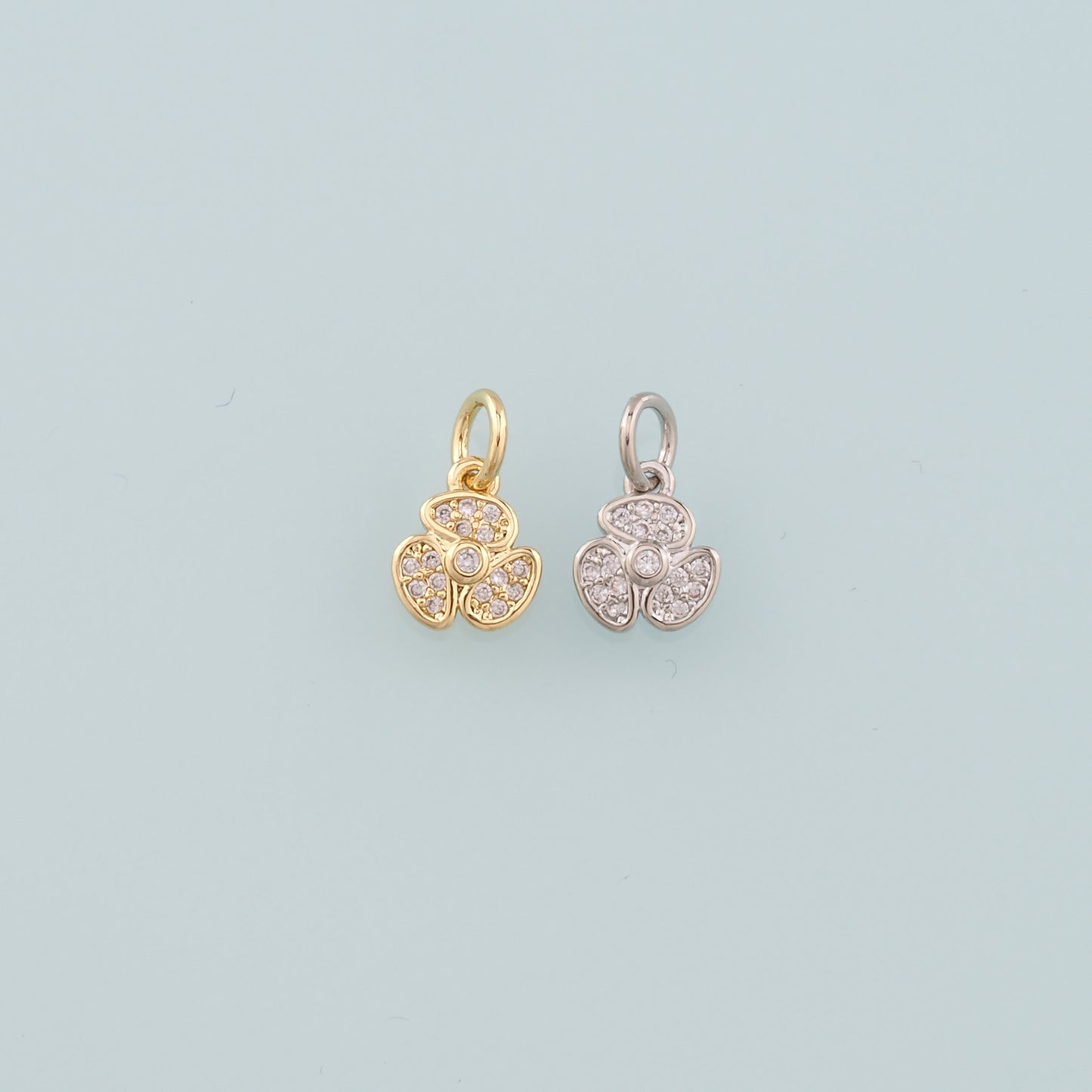 18K Gold Filled Clover Pendant,CZ Micro Pave Tiny Lucky Charm Bracelet Necklace for DIY Jewelry Making Supply