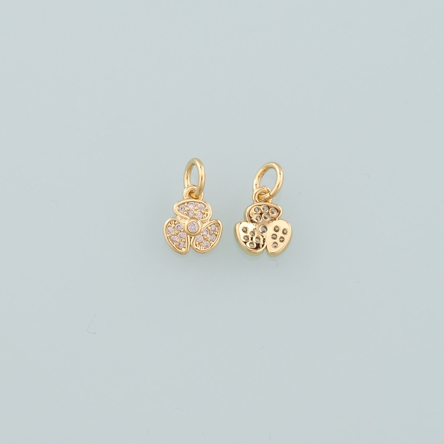 18K Gold Filled Clover Pendant,CZ Micro Pave Tiny Lucky Charm Bracelet Necklace for DIY Jewelry Making Supply
