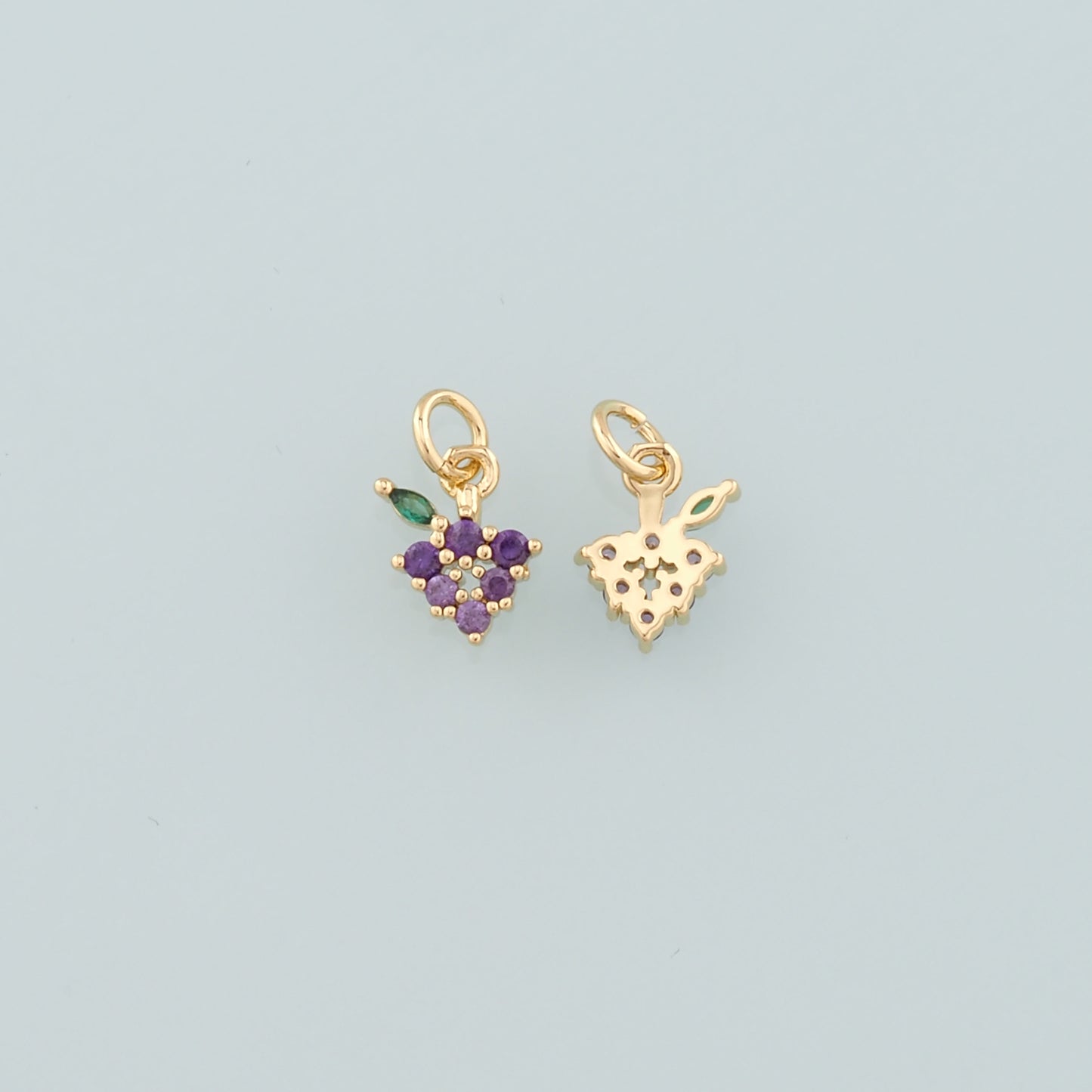 Gold Grape Charms,18K Gold Filled Grape Pendant,CZ Micro Pave Fruit Charm Bracelet Necklace for DIY Jewelry Making Supply