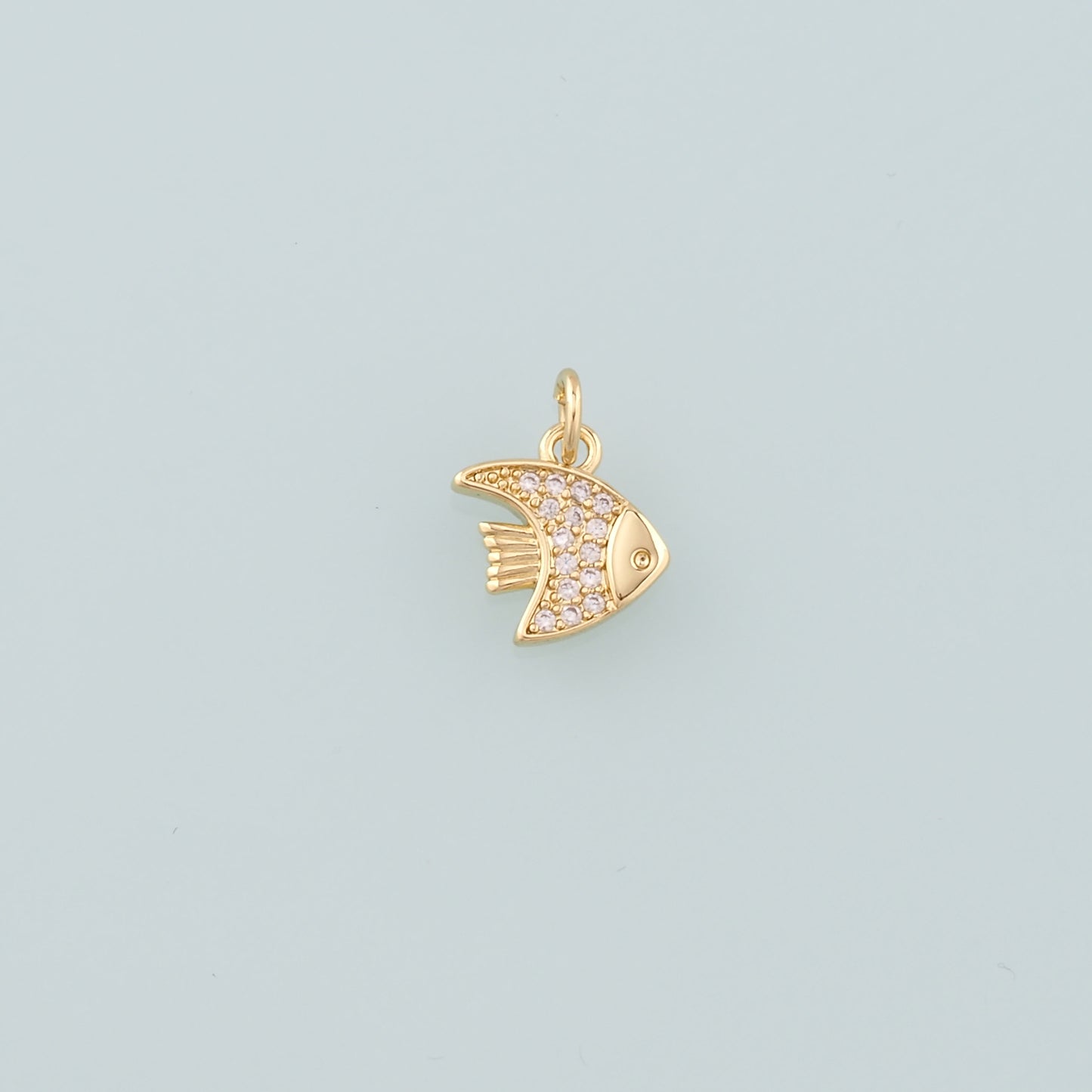 Gold Fish Charms,18K Gold Filled Fish Pendant,CZ Micro Pave Fish Charm Bracelet Necklace for DIY Jewelry Making Supply