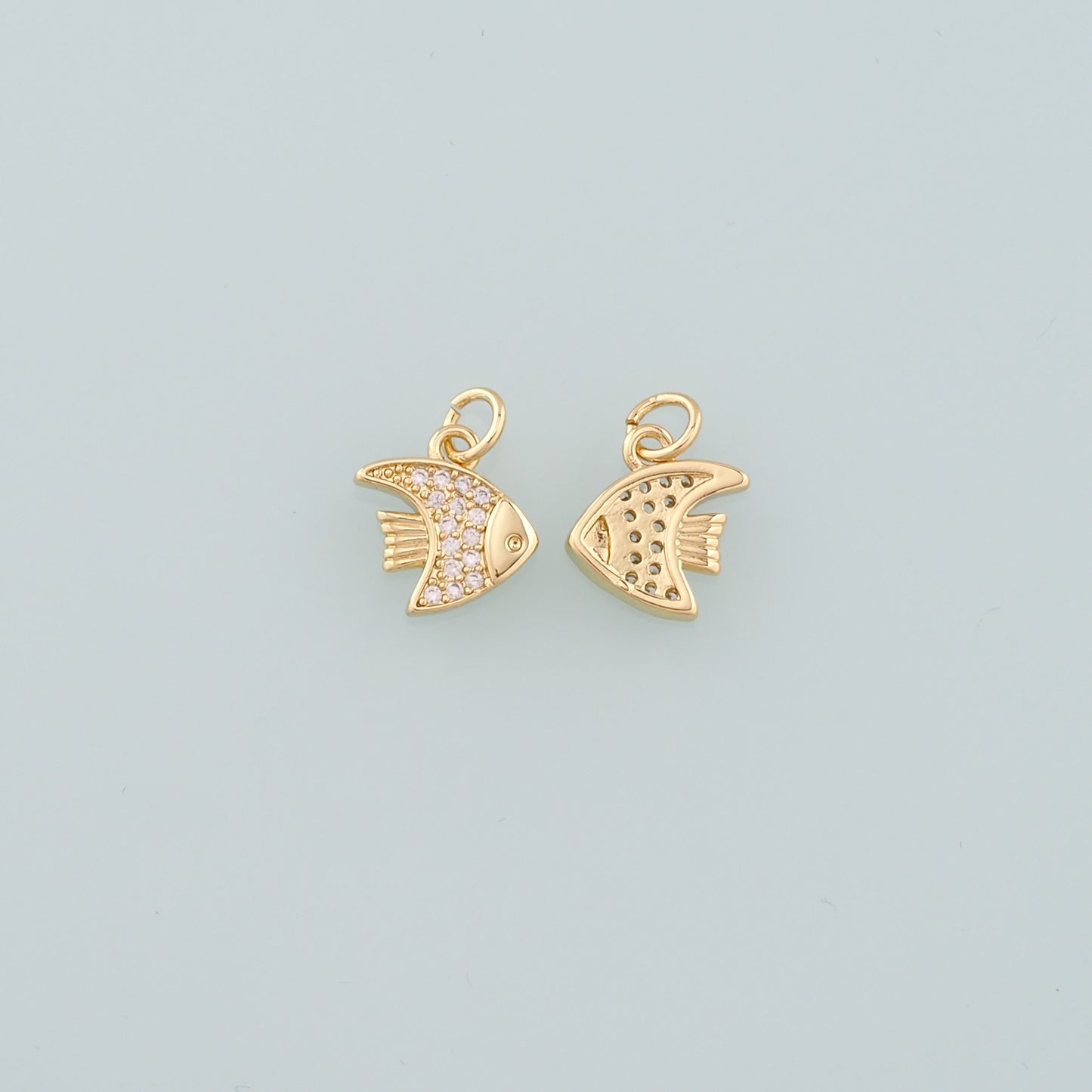 Gold Fish Charms,18K Gold Filled Fish Pendant,CZ Micro Pave Fish Charm Bracelet Necklace for DIY Jewelry Making Supply