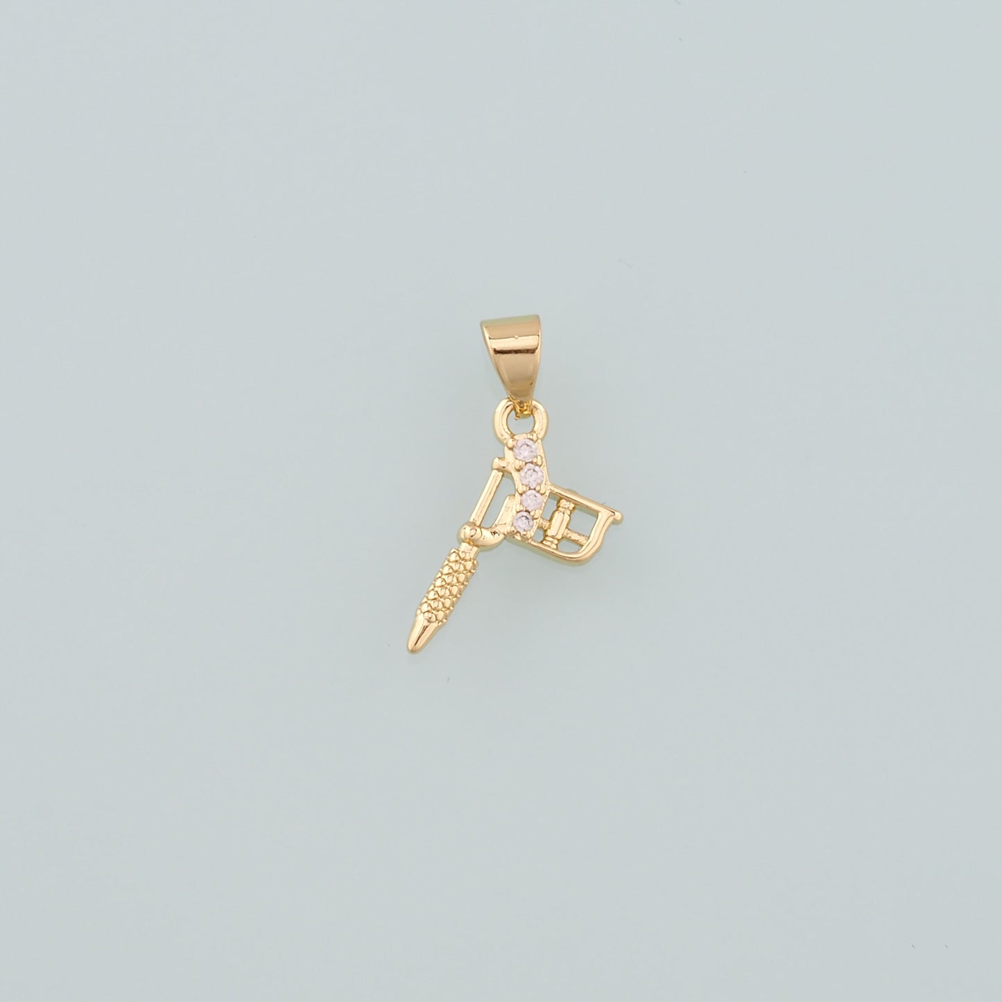 18K Gold Filled Tattoo Machine Pendant,CZ Micro Pave Tattoo Machine Charm Bracelet Necklace for DIY Jewelry Making Supply
