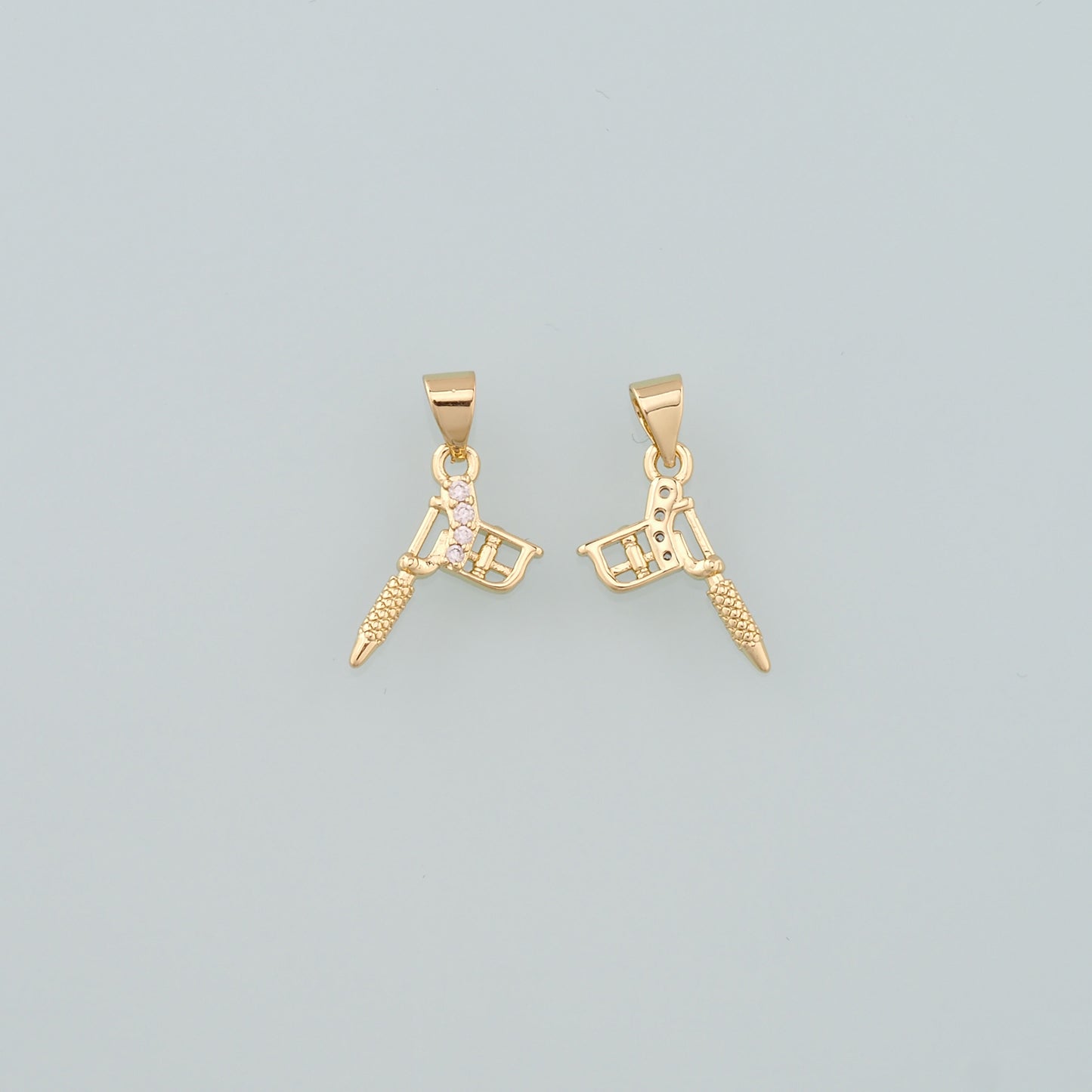 18K Gold Filled Tattoo Machine Pendant,CZ Micro Pave Tattoo Machine Charm Bracelet Necklace for DIY Jewelry Making Supply