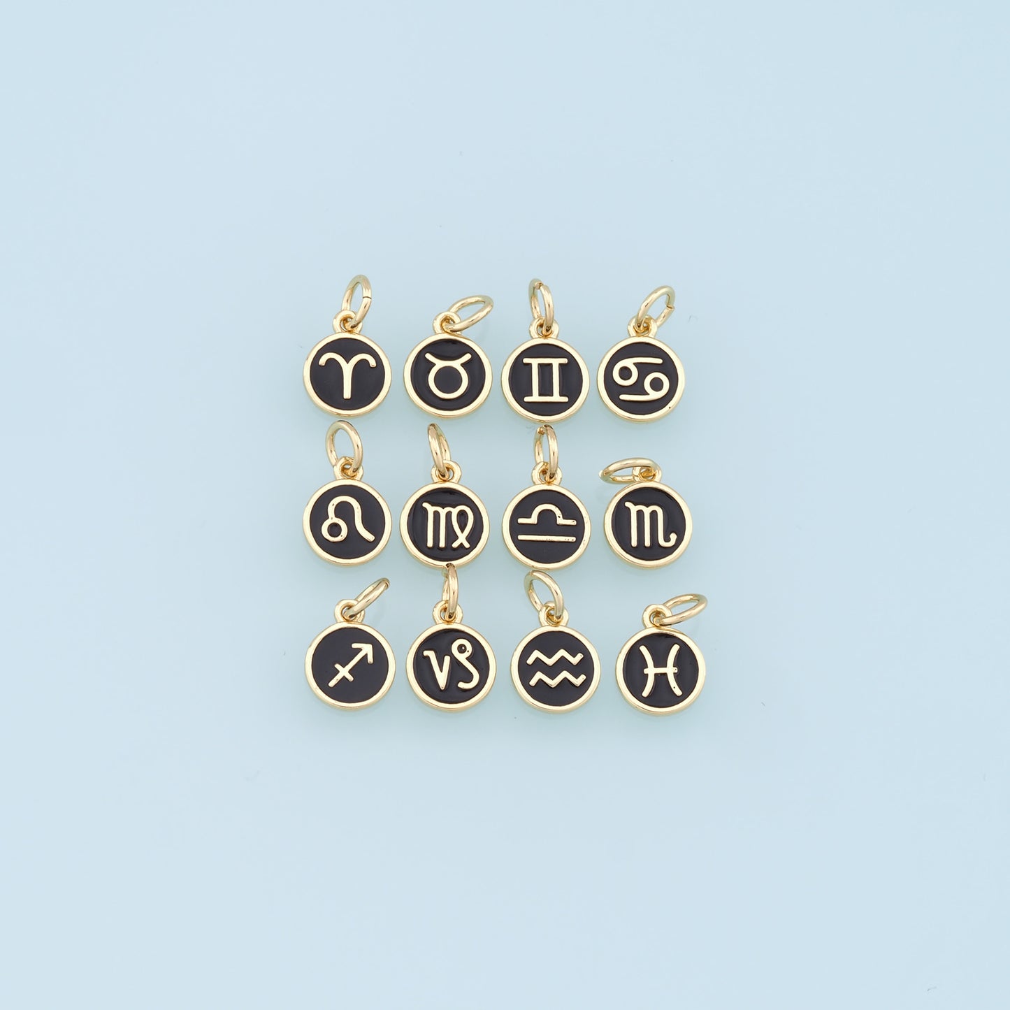 18K Gold Filled Enamel Zodiac Constellation Charms,Zodiac Symbol,Black Horoscope Charm,Gold Astrological Zodiac Sign Minimalist Jewelry