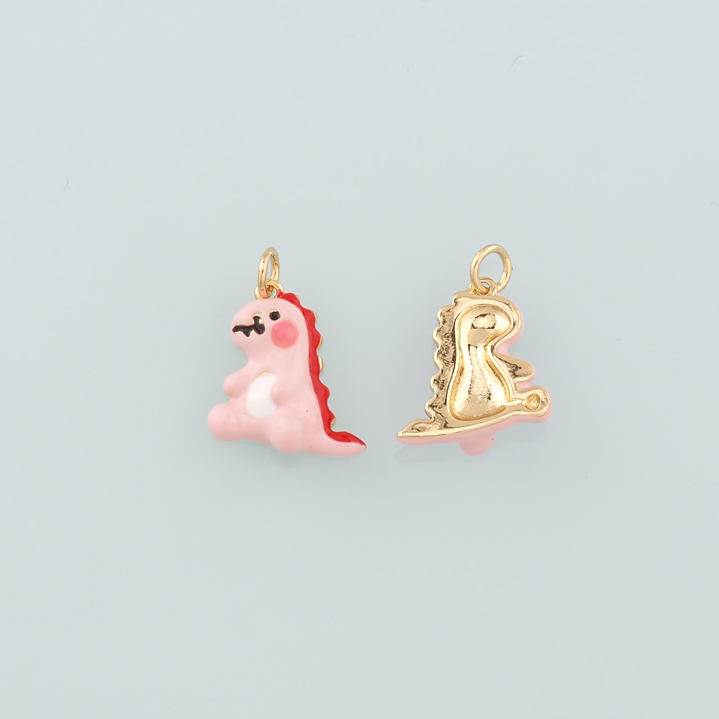 18K Gold Filled Dinosaur Pendant,Enamel Kawaii Charm Bracelet Necklace for DIY Jewelry Making Supply