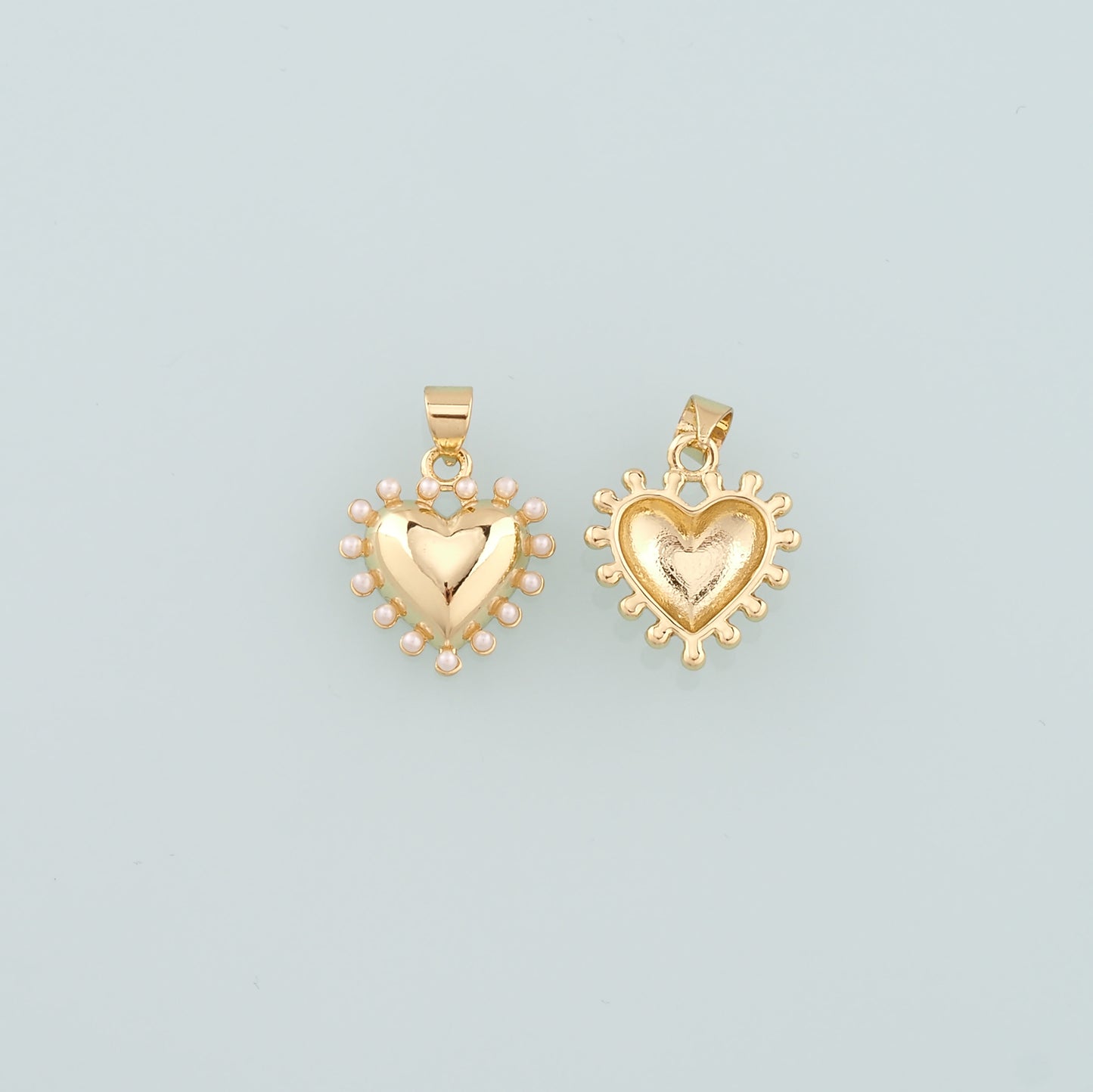 Gold Heart Charms,18K Gold Filled Pearl Heart Pendant,Dainty Heart Charm Bracelet Necklace for DIY Jewelry Making Supply