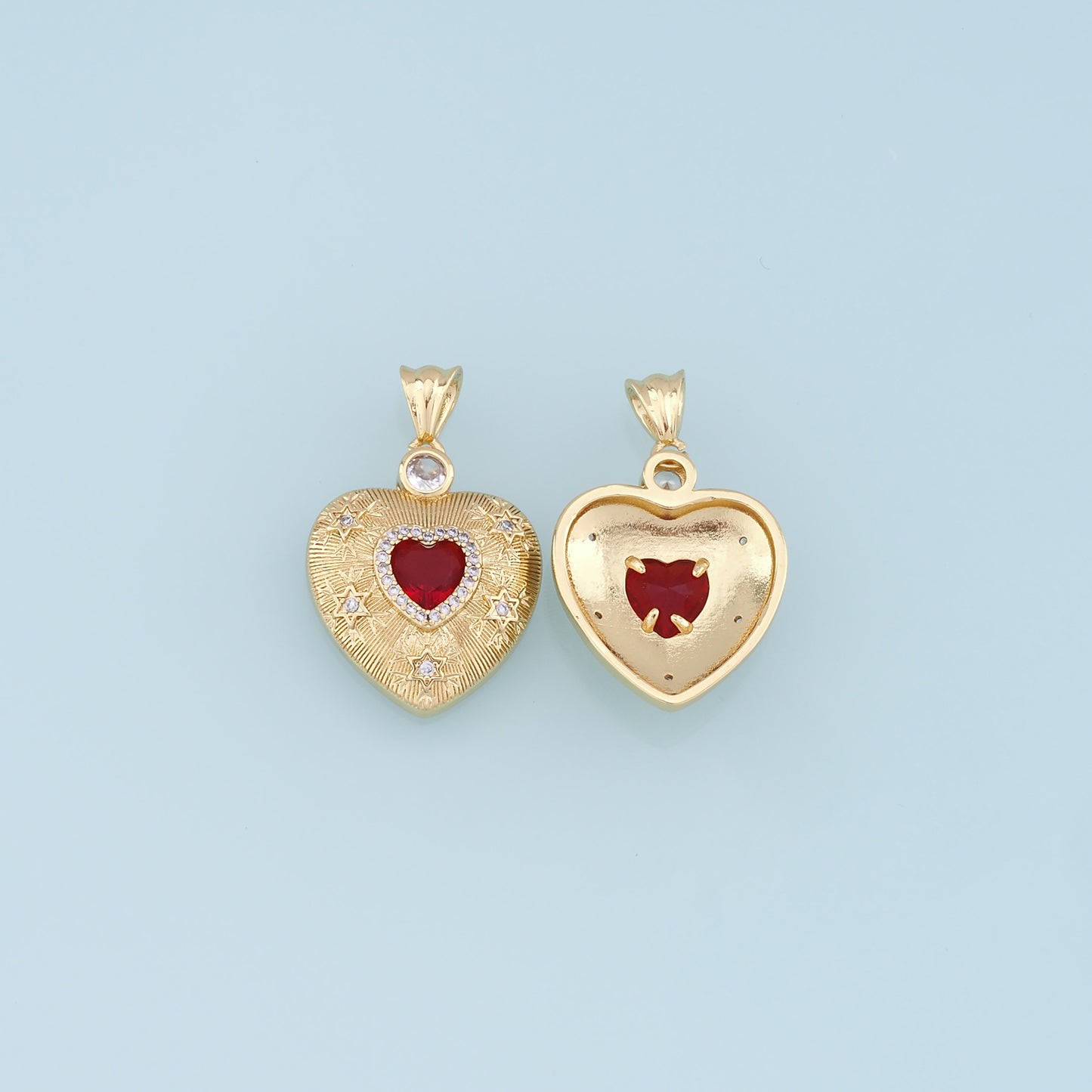 Gold Star Heart Charms,18K Gold Filled Heart Pendant,CZ Micro Pave Heart Charm Bracelet Necklace for DIY Jewelry Making Supply